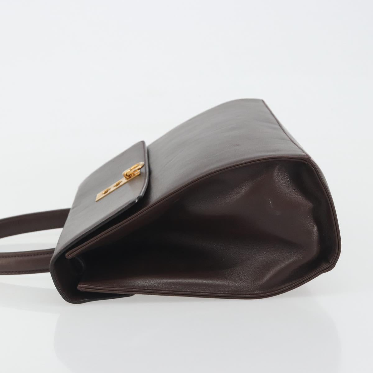 CELINE Hand Bag Leather Brown Gold Auth ep15547