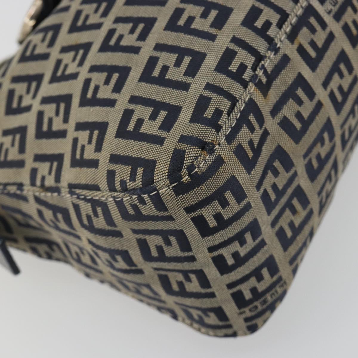 FENDI Zucchino Canvas Mamma Baguette Shoulder Bag Navy Silver Auth ep15548A