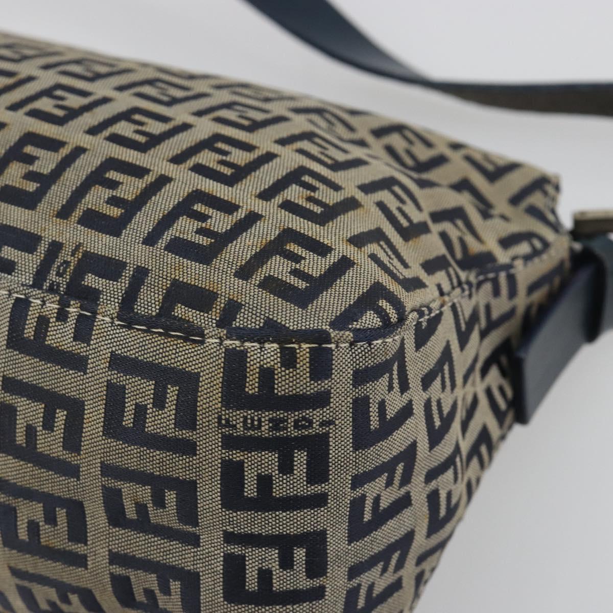FENDI Zucchino Canvas Mamma Baguette Shoulder Bag Navy Silver Auth ep15548A