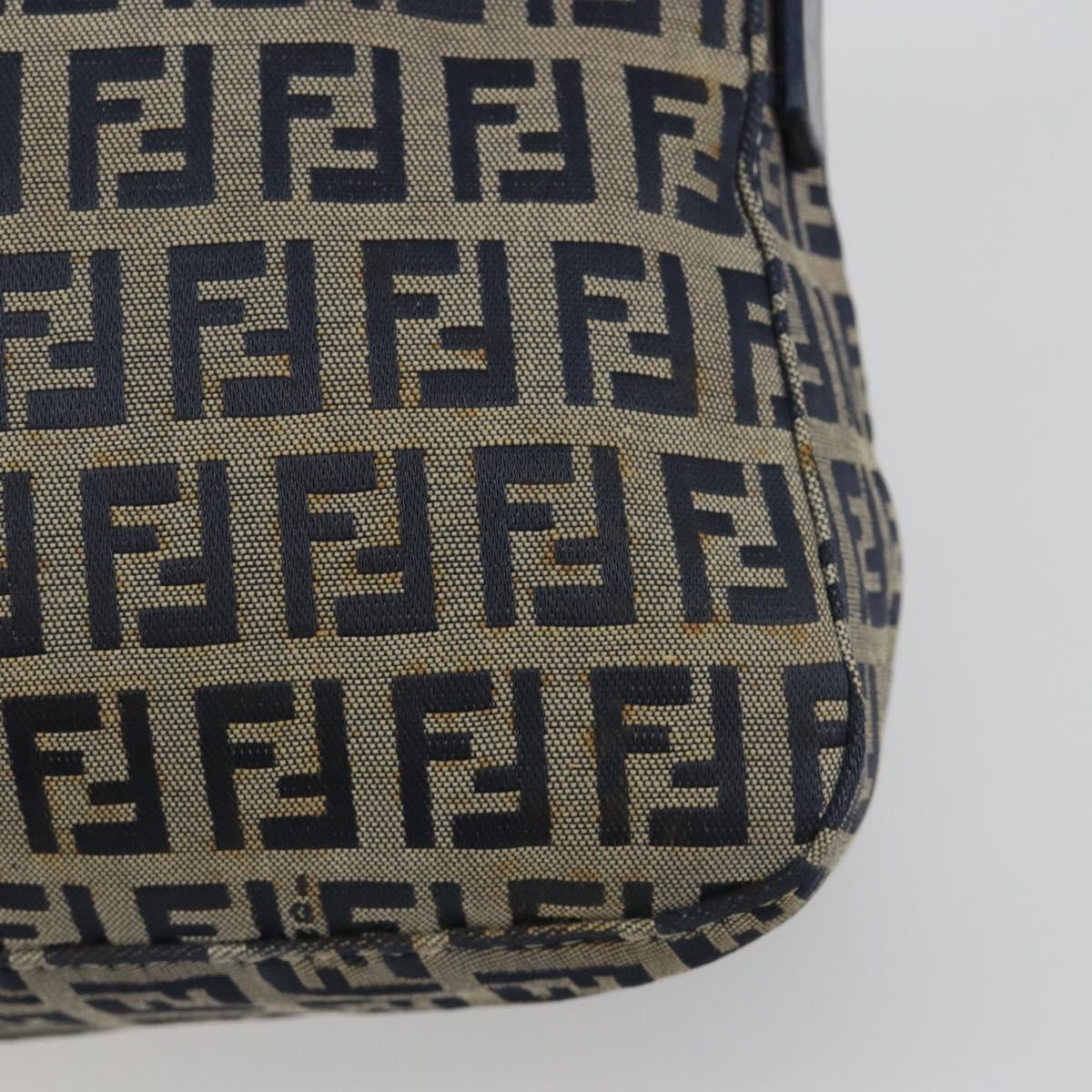 FENDI Zucchino Canvas Mamma Baguette Shoulder Bag Navy Silver Auth ep15548A