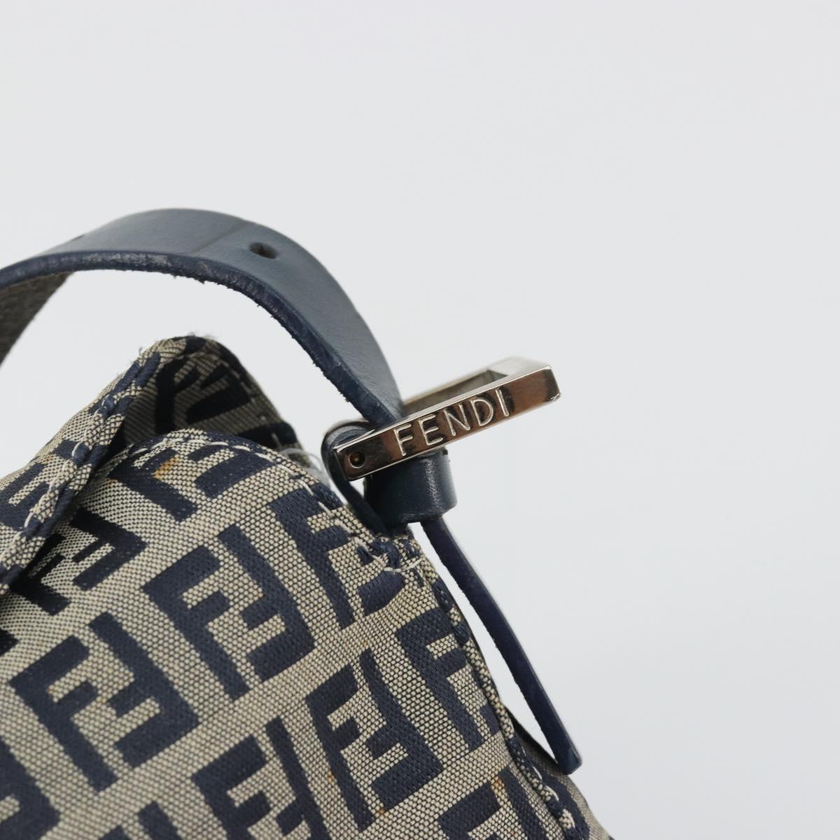 FENDI Zucchino Canvas Mamma Baguette Shoulder Bag Navy Silver Auth ep15548A