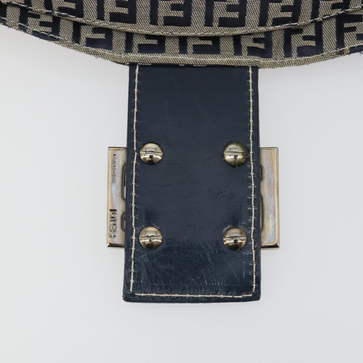 FENDI Zucchino Canvas Mamma Baguette Shoulder Bag Navy Silver Auth ep15548A