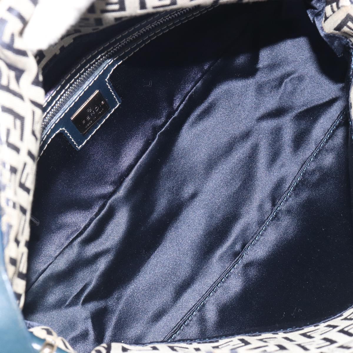 FENDI Zucchino Canvas Mamma Baguette Shoulder Bag Navy Silver Auth ep15548A