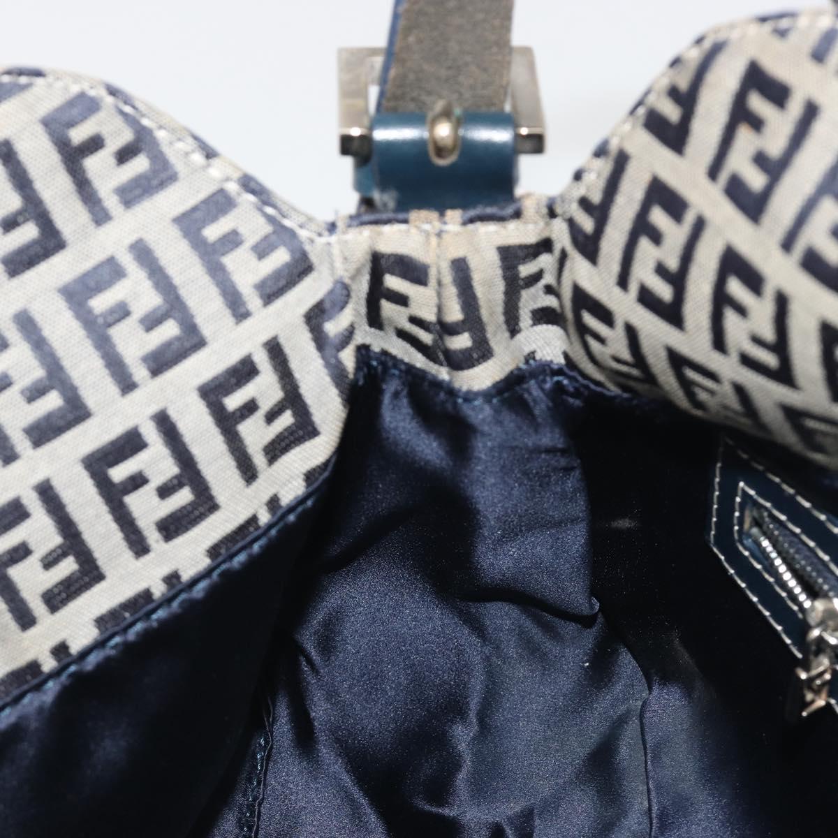 FENDI Zucchino Canvas Mamma Baguette Shoulder Bag Navy Silver Auth ep15548A