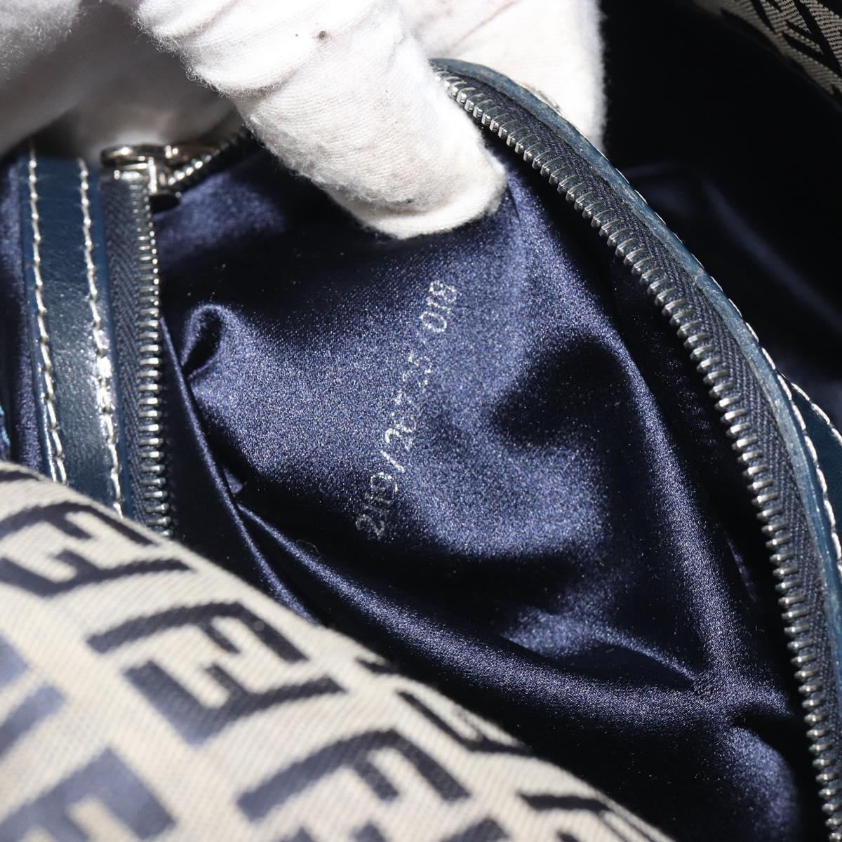 FENDI Zucchino Canvas Mamma Baguette Shoulder Bag Navy Silver Auth ep15548A