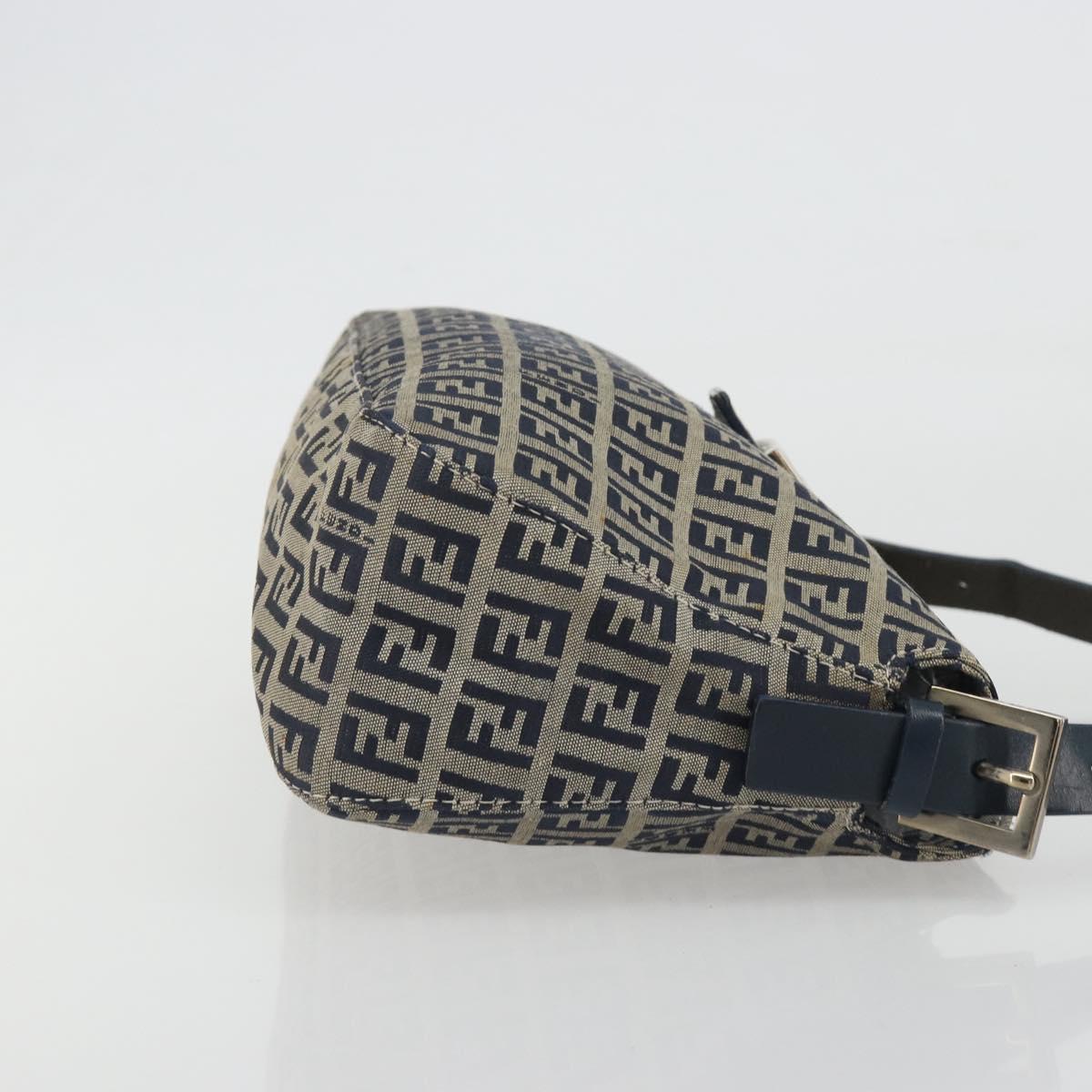 FENDI Zucchino Canvas Mamma Baguette Shoulder Bag Navy Silver Auth ep15548A