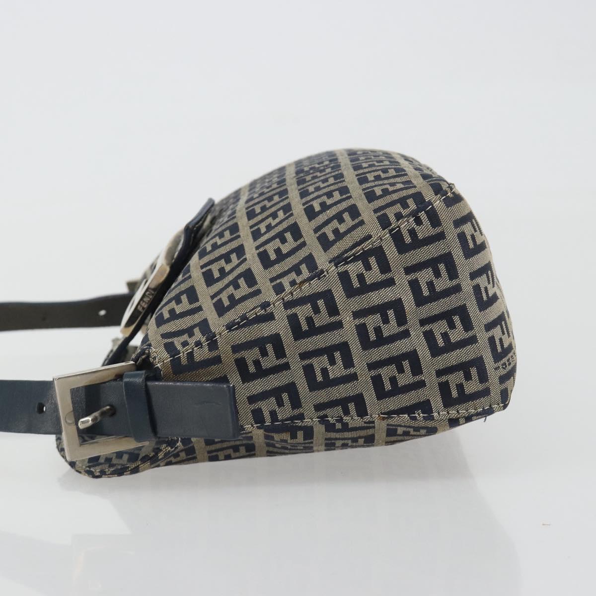 FENDI Zucchino Canvas Mamma Baguette Shoulder Bag Navy Silver Auth ep15548A