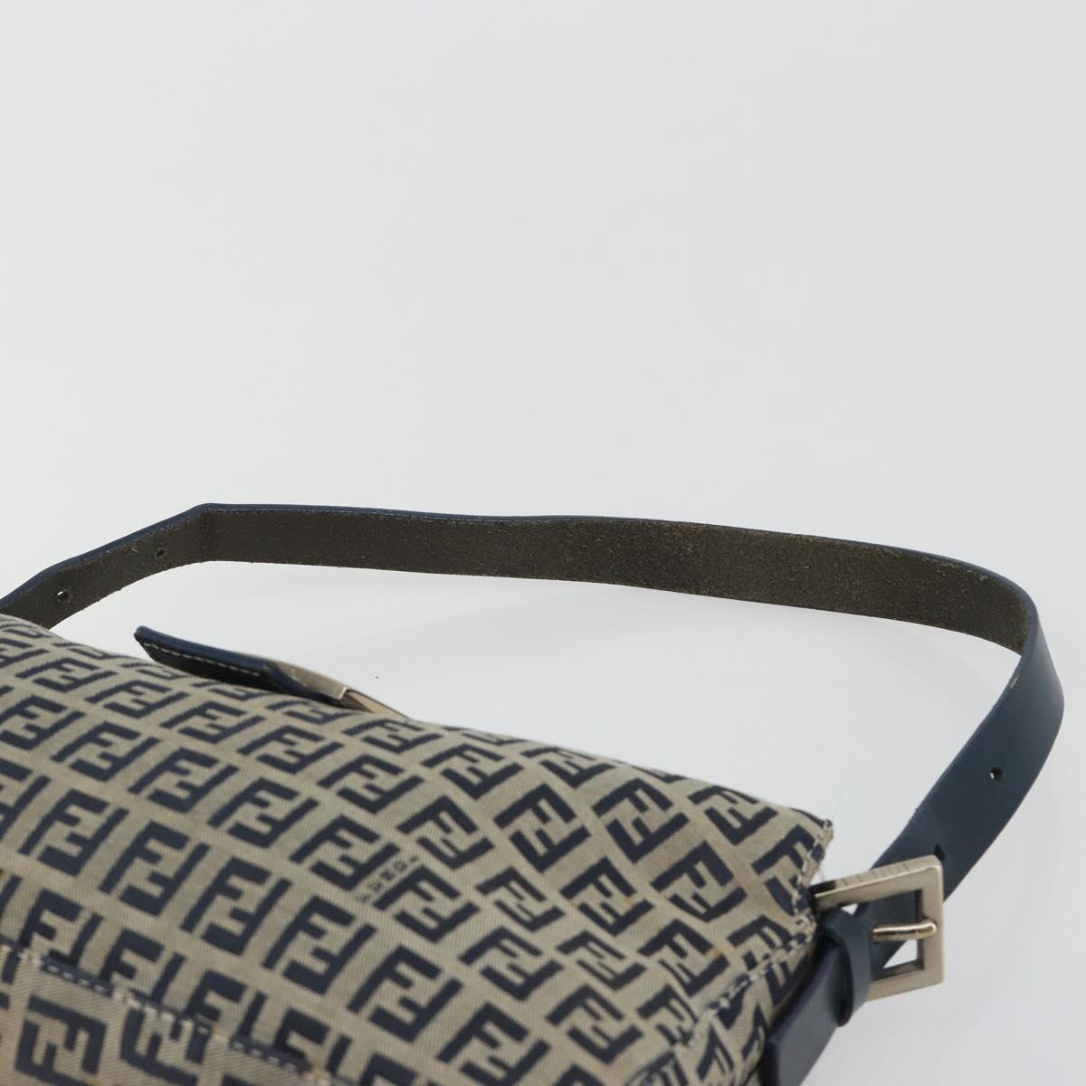 FENDI Zucchino Canvas Mamma Baguette Shoulder Bag Navy Silver Auth ep15548A