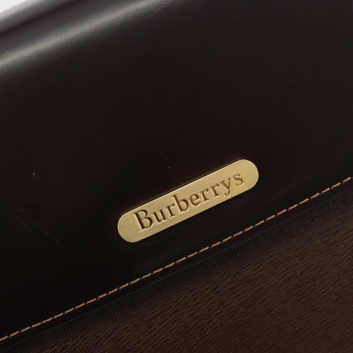 Burberrys Hand Bag Leather Brown Gold Auth ep15549A