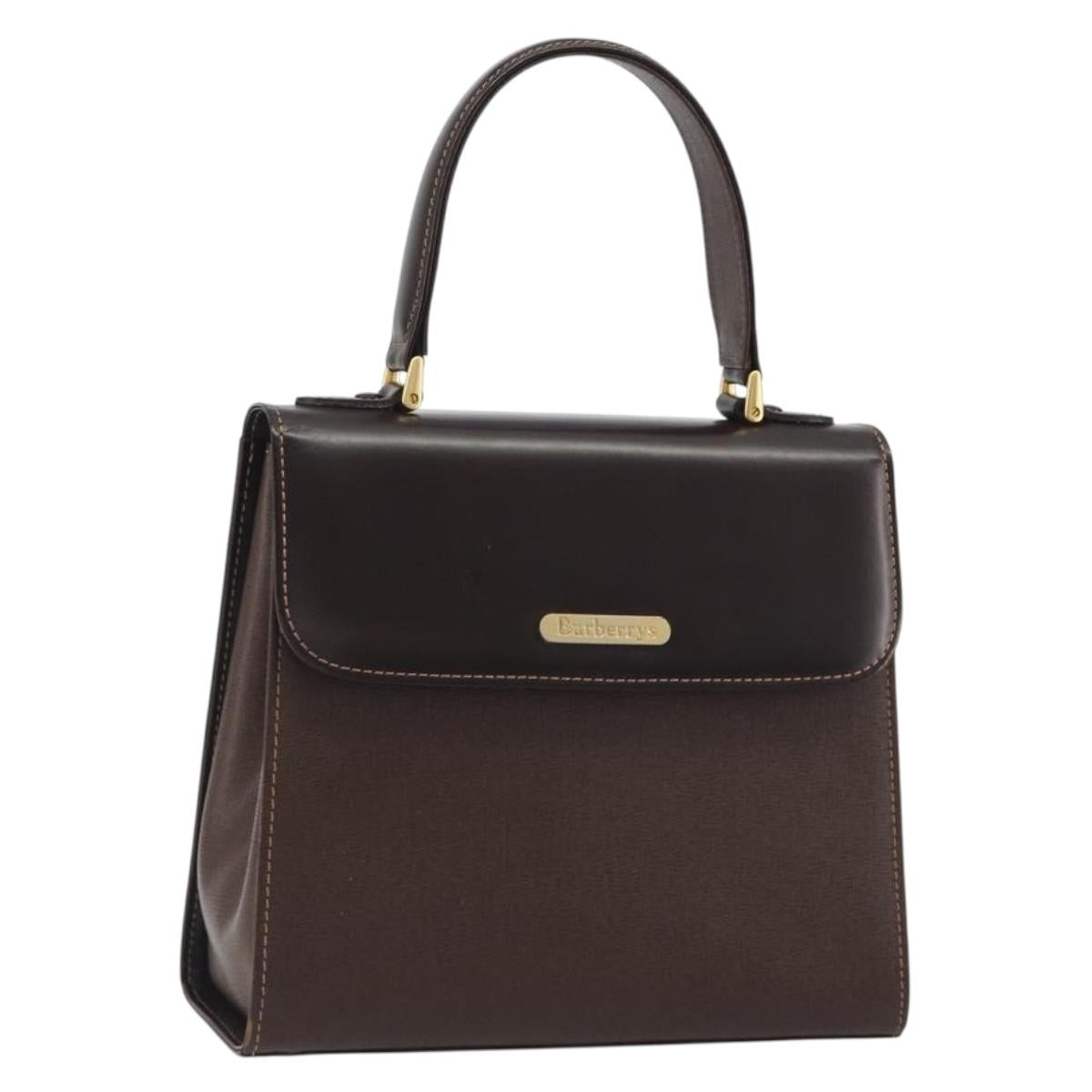 Burberrys Hand Bag Leather Brown Gold Auth ep15549A