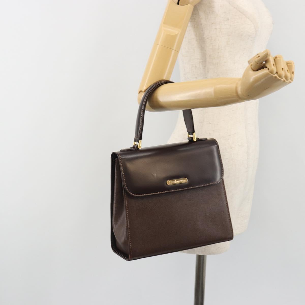 Burberrys Hand Bag Leather Brown Gold Auth ep15549A