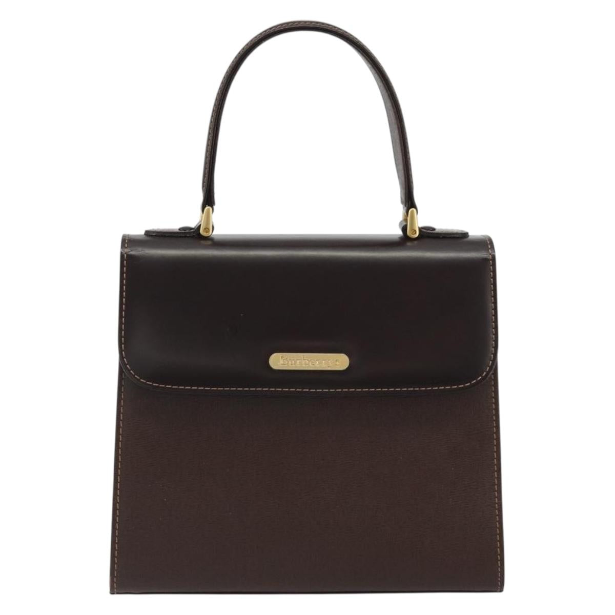 Burberrys Hand Bag Leather Brown Gold Auth ep15549A