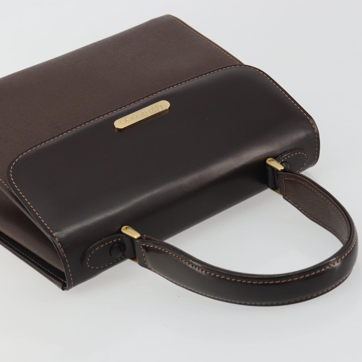 Burberrys Hand Bag Leather Brown Gold Auth ep15549A