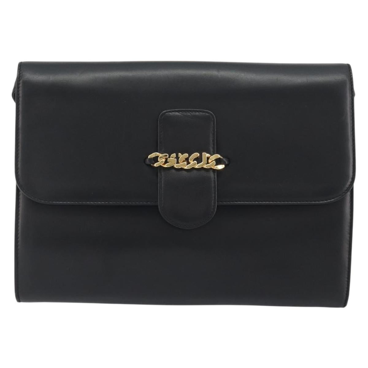 GUCCI Shoulder Bag Leather Black Gold 004 109 0253 Auth ep15553