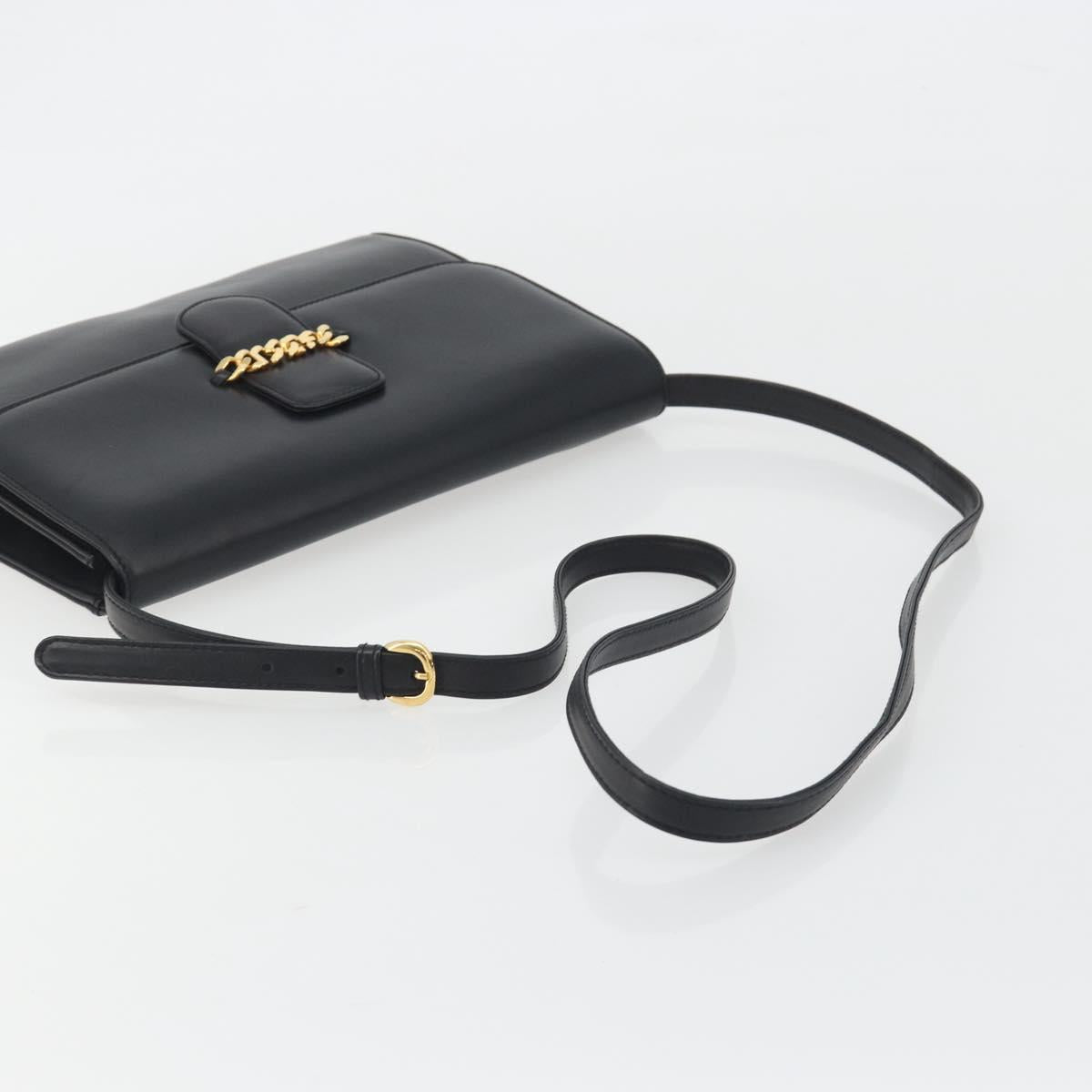 GUCCI Shoulder Bag Leather Black Gold 004 109 0253 Auth ep15553