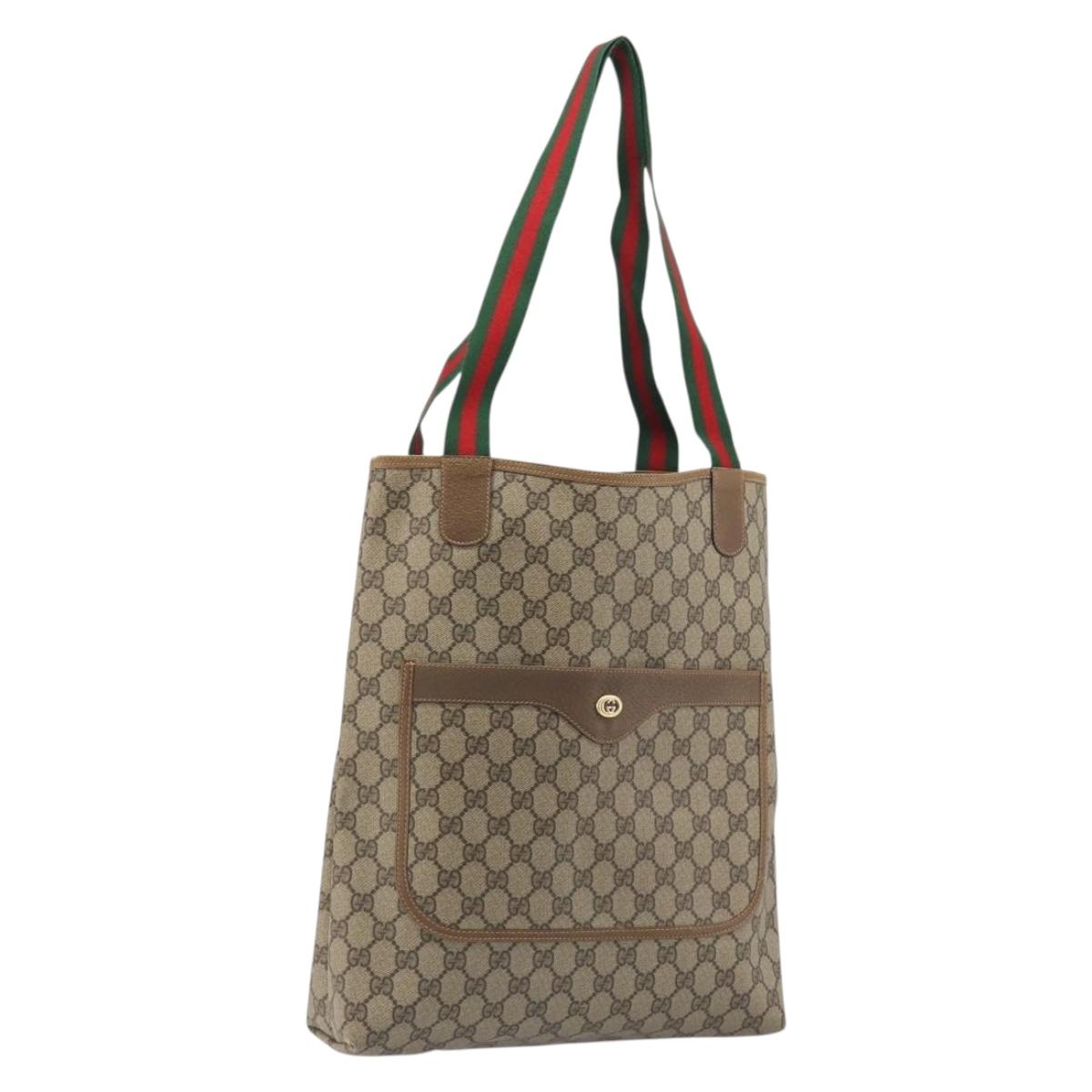 GUCCI GG Supreme Web Sherry Line Tote Bag PVC Beige 89 02 003 Auth ep15556