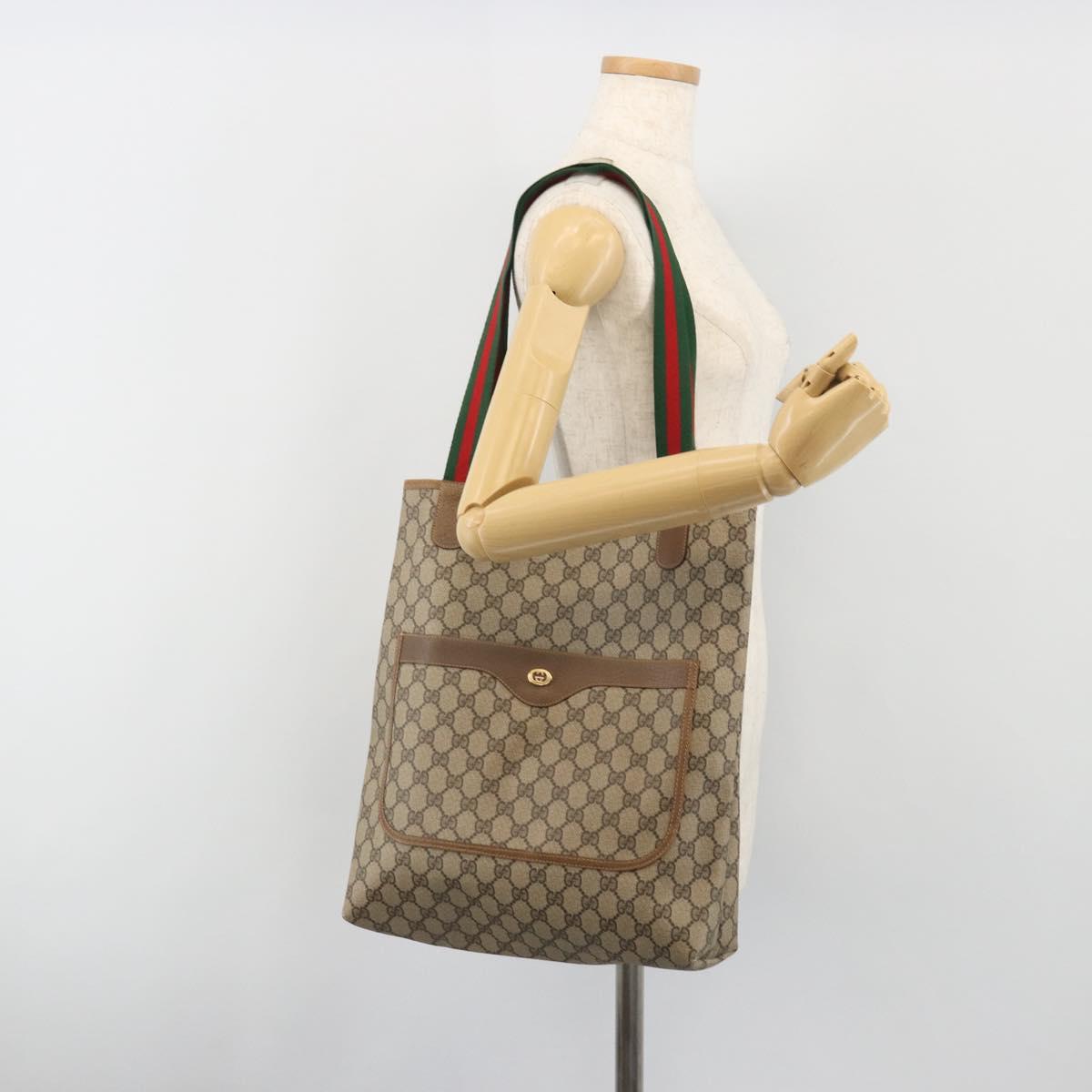GUCCI GG Supreme Web Sherry Line Tote Bag PVC Beige 89 02 003 Auth ep15556