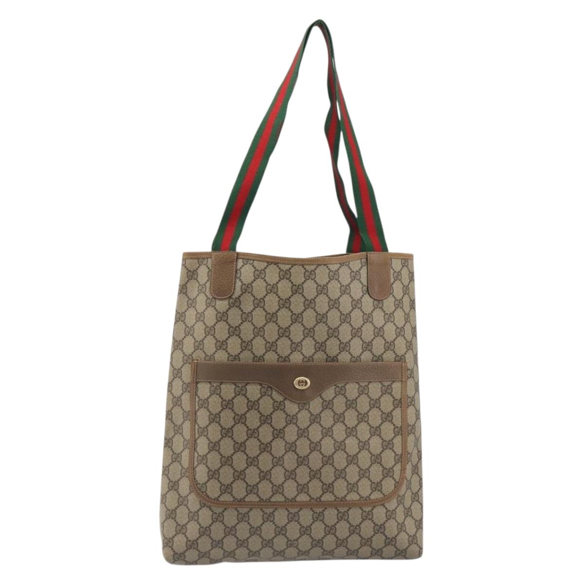 GUCCI GG Supreme Web Sherry Line Tote Bag PVC Beige 89 02 003 Auth ep15556