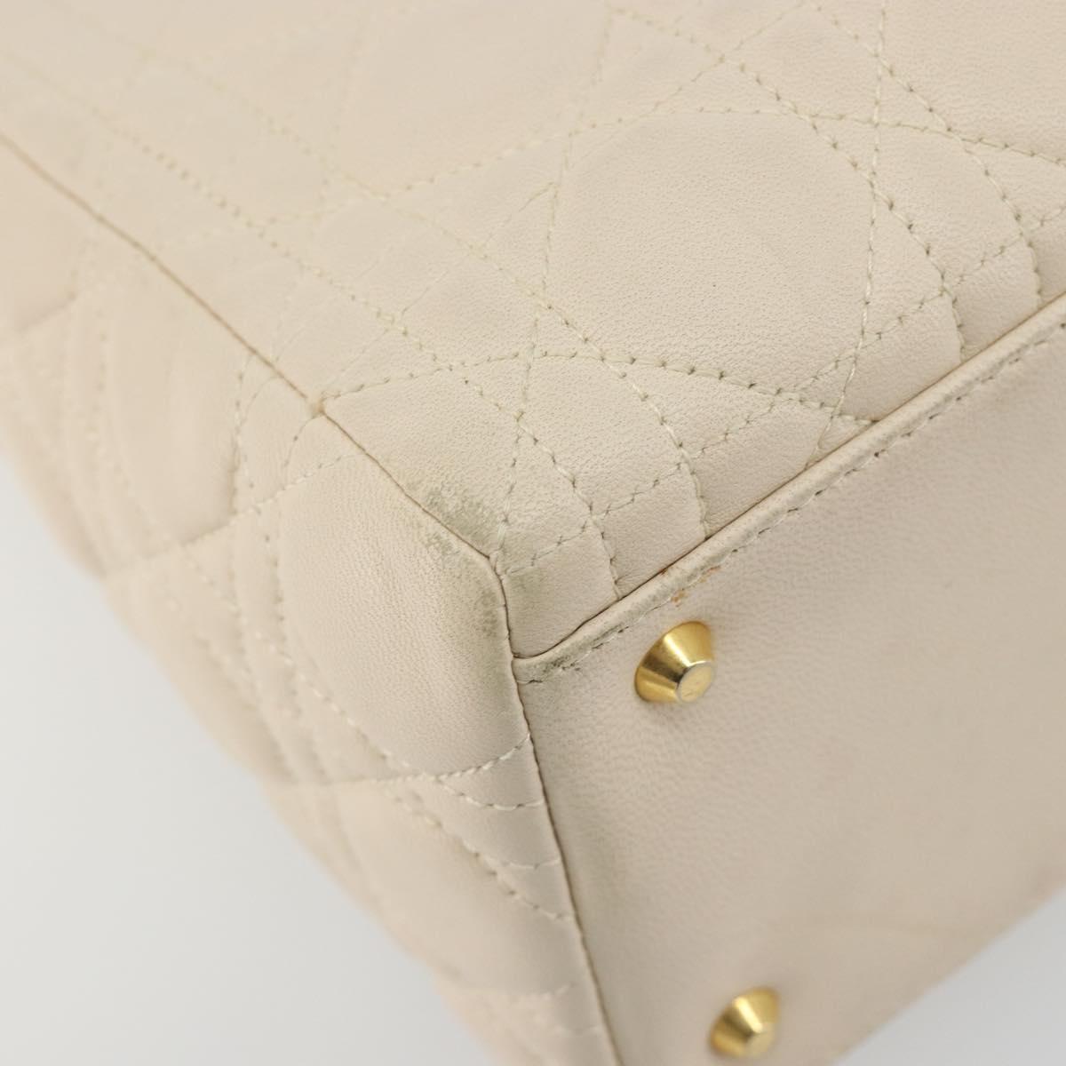 Christian Dior Lady Dior Canage Hand Bag Lamb Skin 2way White Gold Auth ep15557A