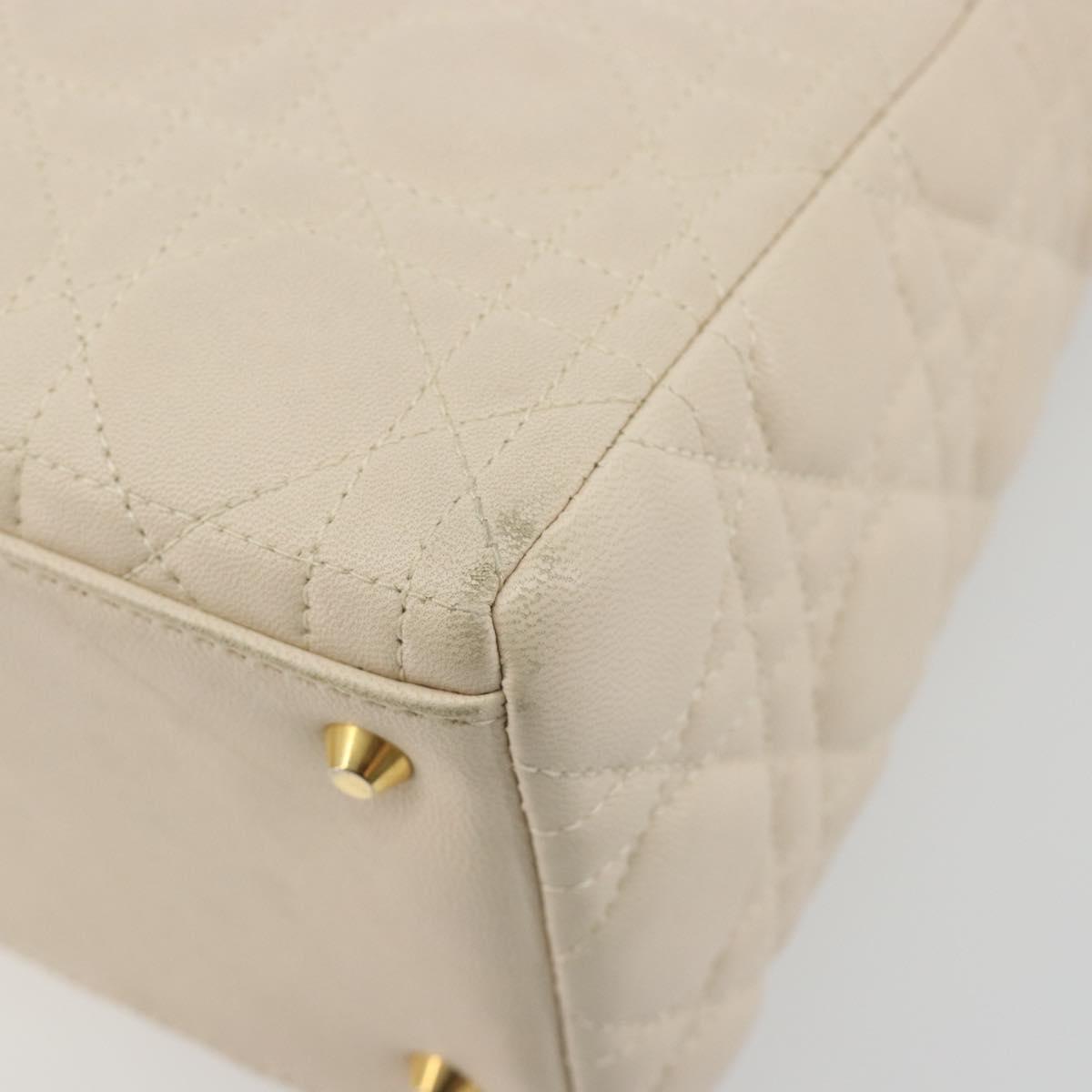 Christian Dior Lady Dior Canage Hand Bag Lamb Skin 2way White Gold Auth ep15557A