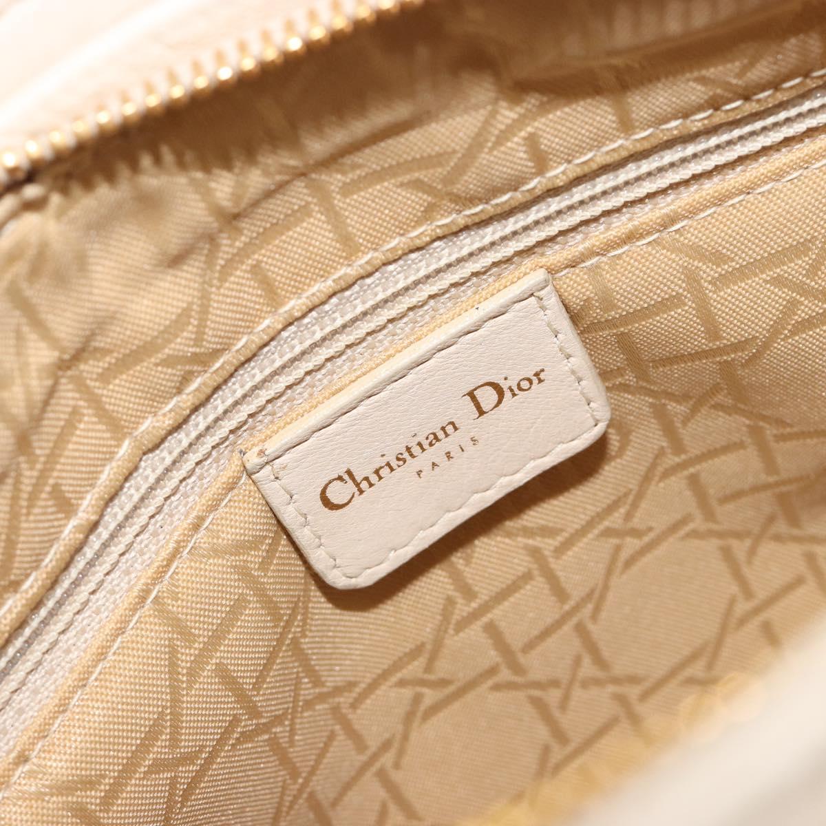 Christian Dior Lady Dior Canage Hand Bag Lamb Skin 2way White Gold Auth ep15557A