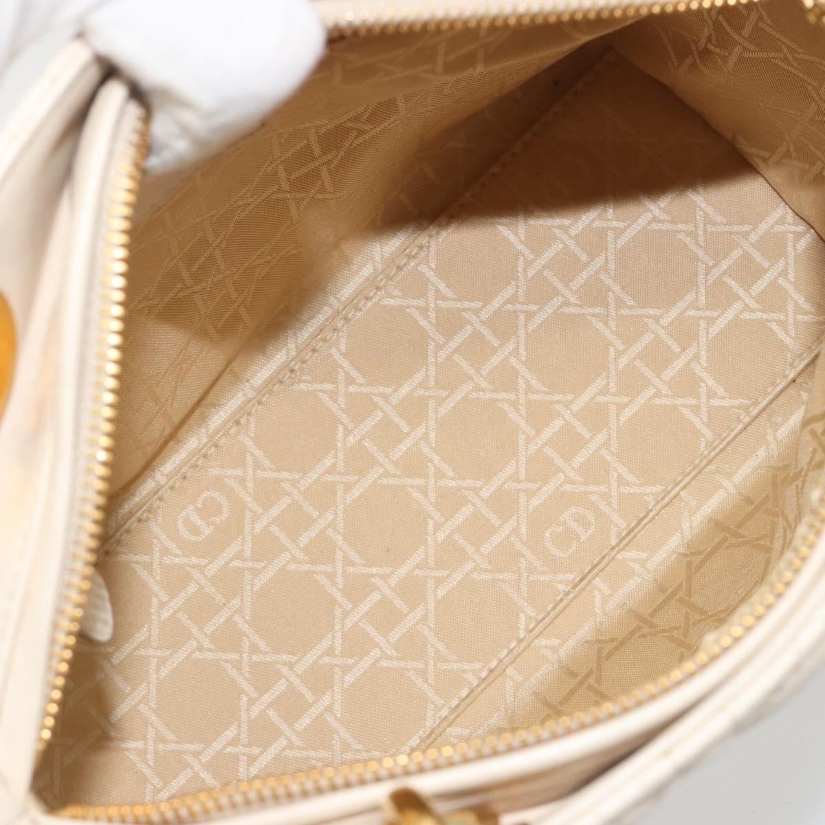 Christian Dior Lady Dior Canage Hand Bag Lamb Skin 2way White Gold Auth ep15557A