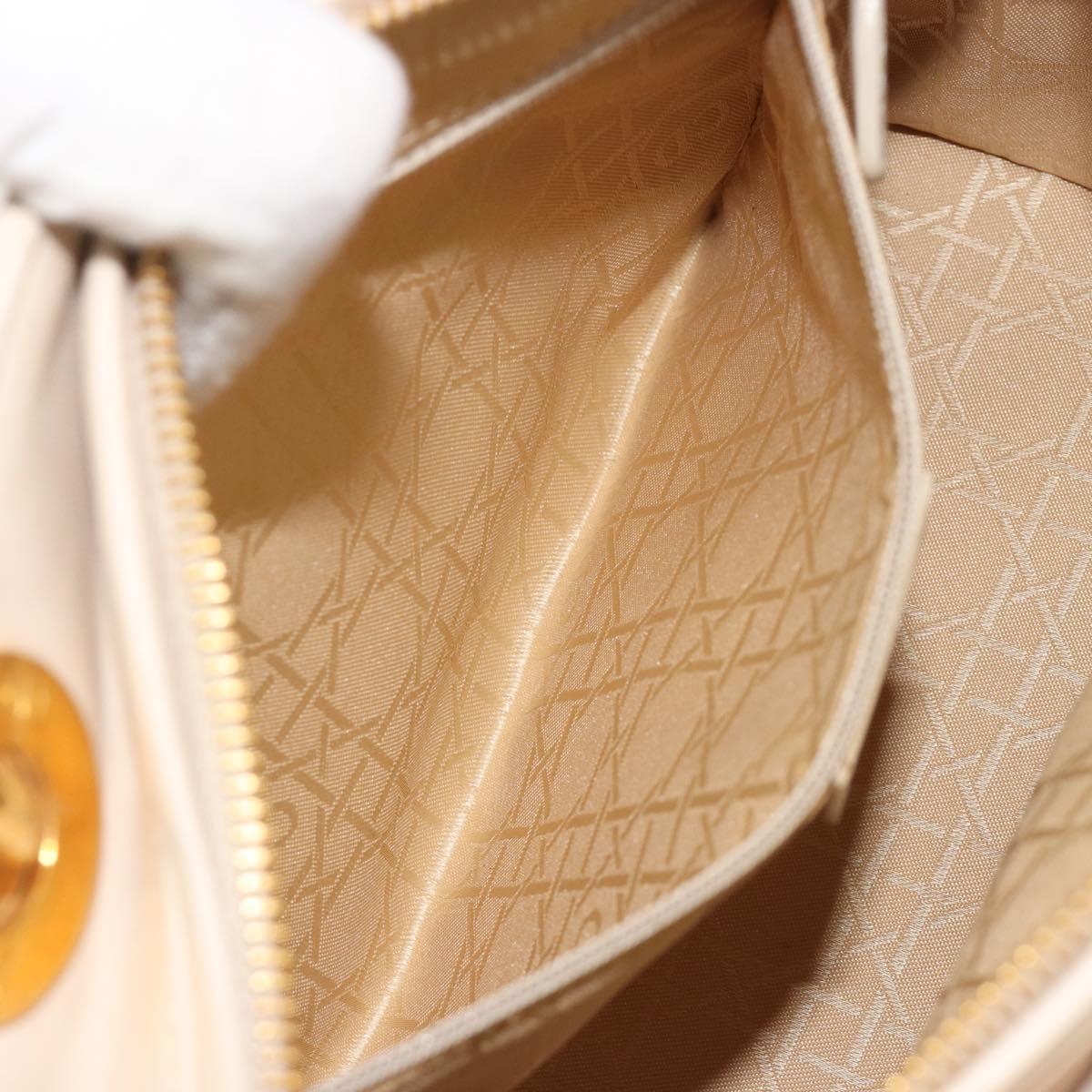 Christian Dior Lady Dior Canage Hand Bag Lamb Skin 2way White Gold Auth ep15557A