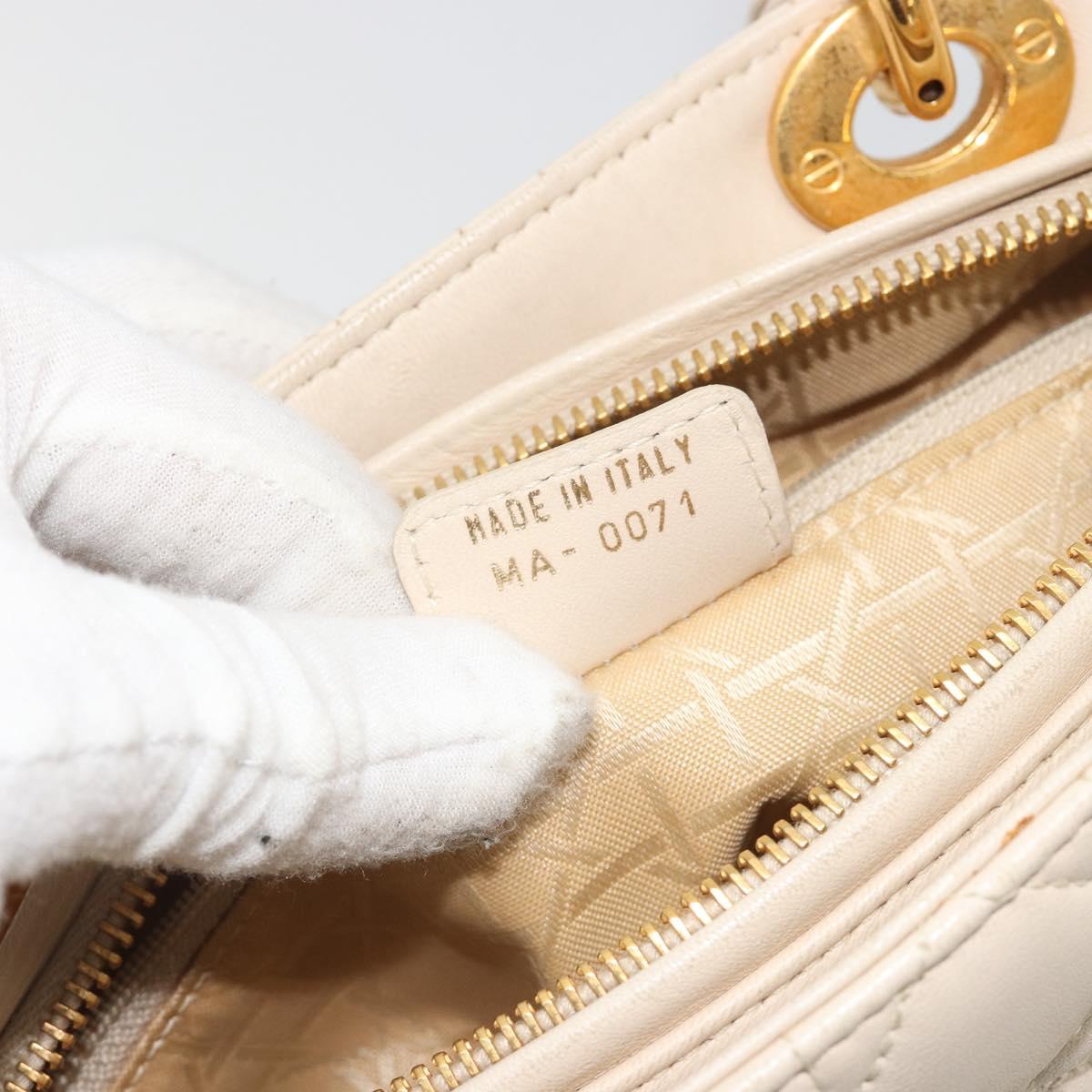 Christian Dior Lady Dior Canage Hand Bag Lamb Skin 2way White Gold Auth ep15557A