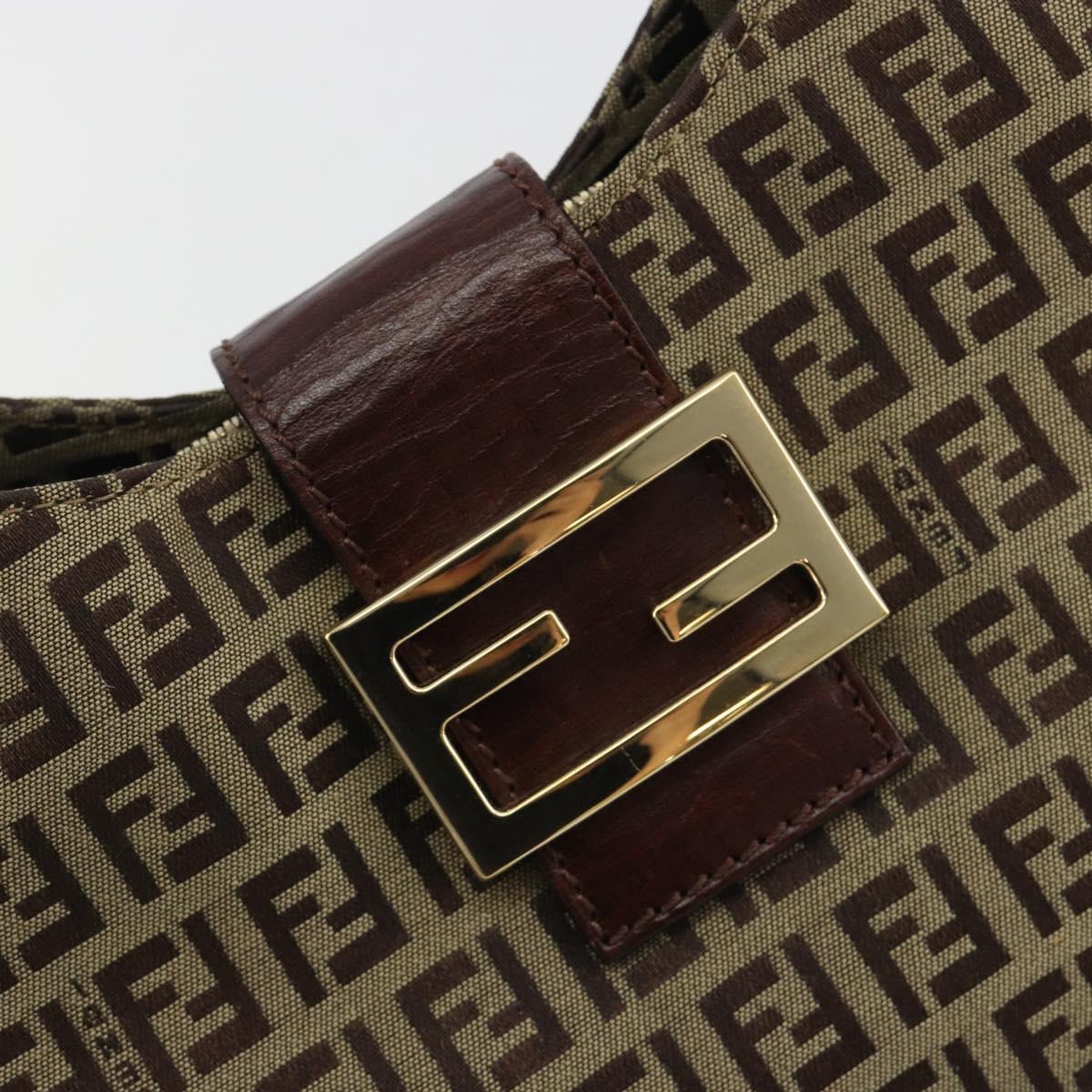FENDI Zucchino Canvas Hand Bag Beige Gold Auth ep15560