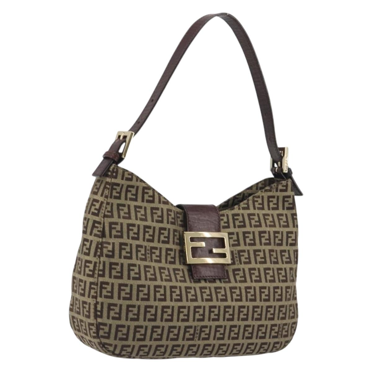 FENDI Zucchino Canvas Hand Bag Beige Gold Auth ep15560