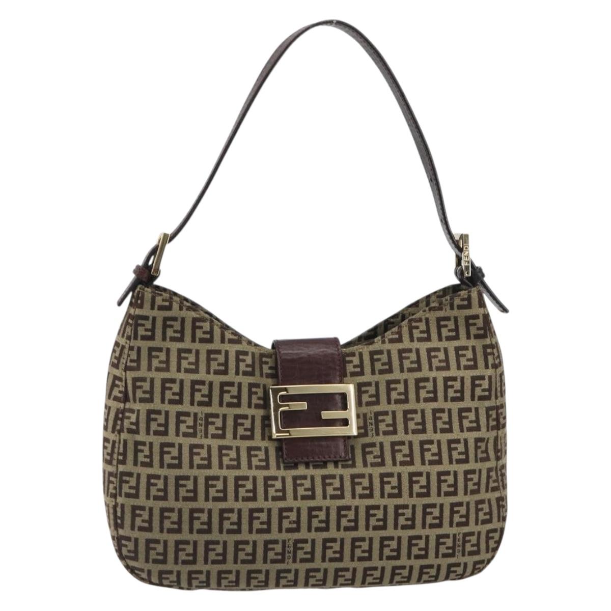 FENDI Zucchino Canvas Hand Bag Beige Gold Auth ep15560