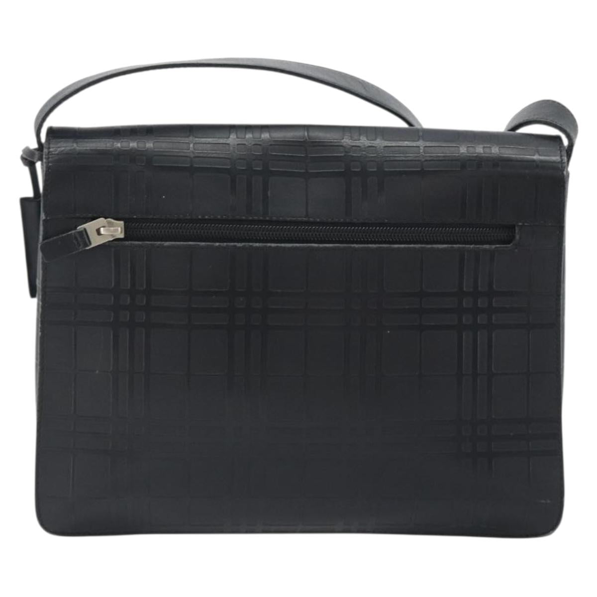 BURBERRY Shoulder Bag Leather Silver Black Auth ep15563