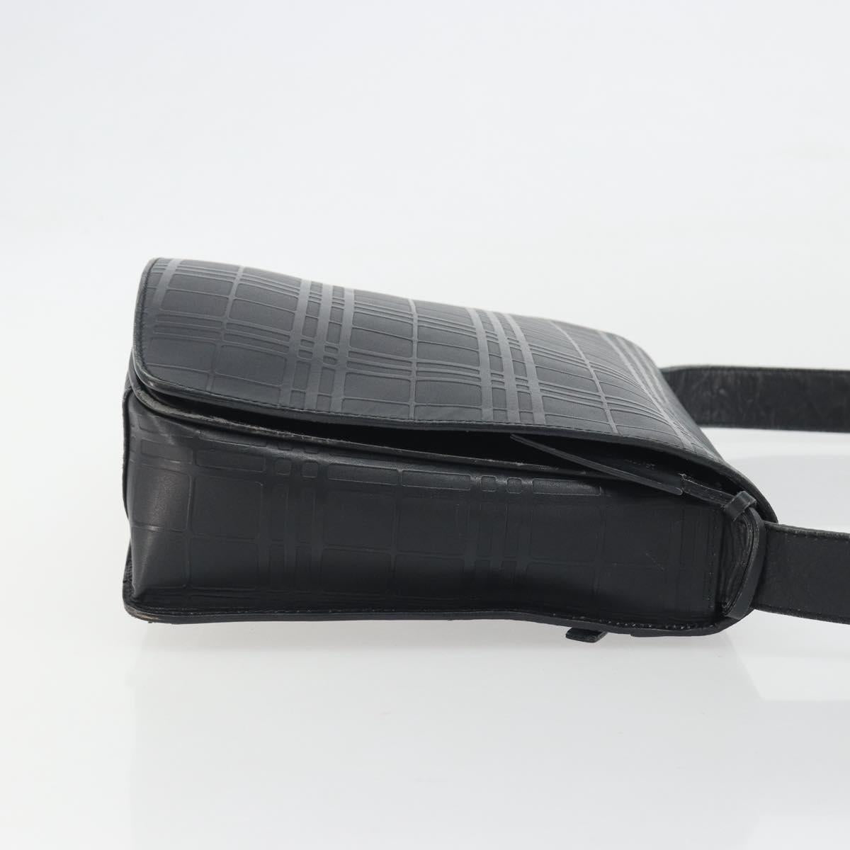 BURBERRY Shoulder Bag Leather Silver Black Auth ep15563