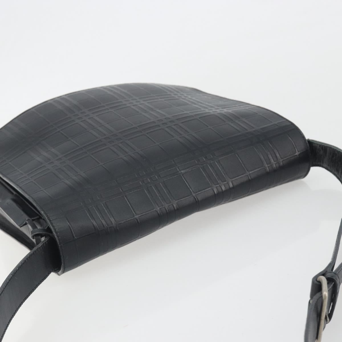 BURBERRY Shoulder Bag Leather Silver Black Auth ep15563