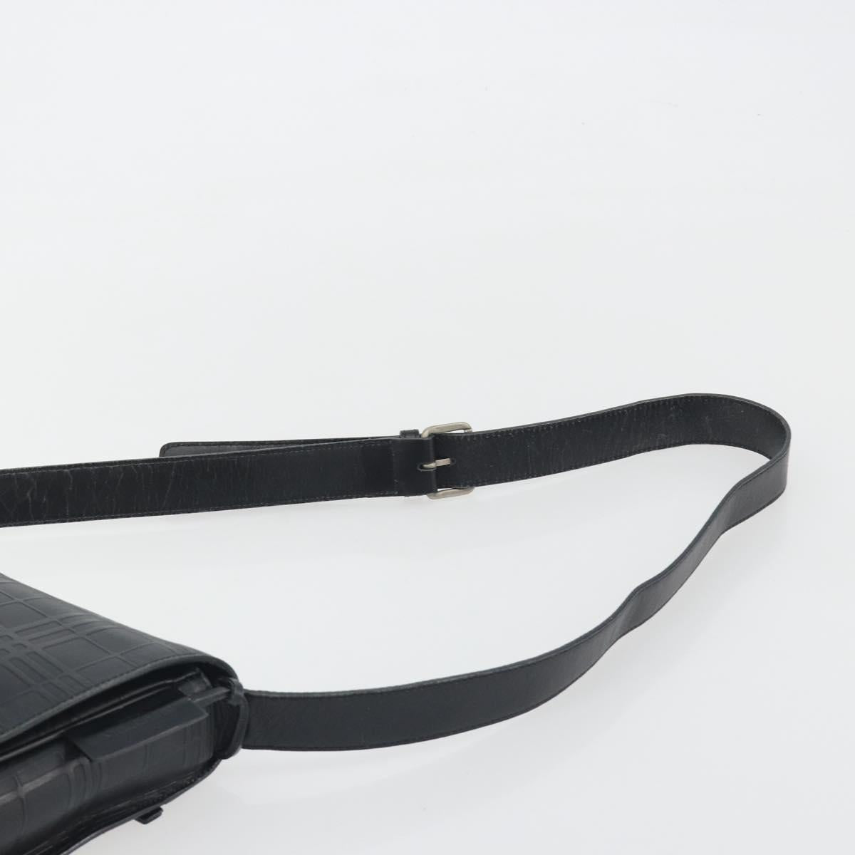 BURBERRY Shoulder Bag Leather Silver Black Auth ep15563