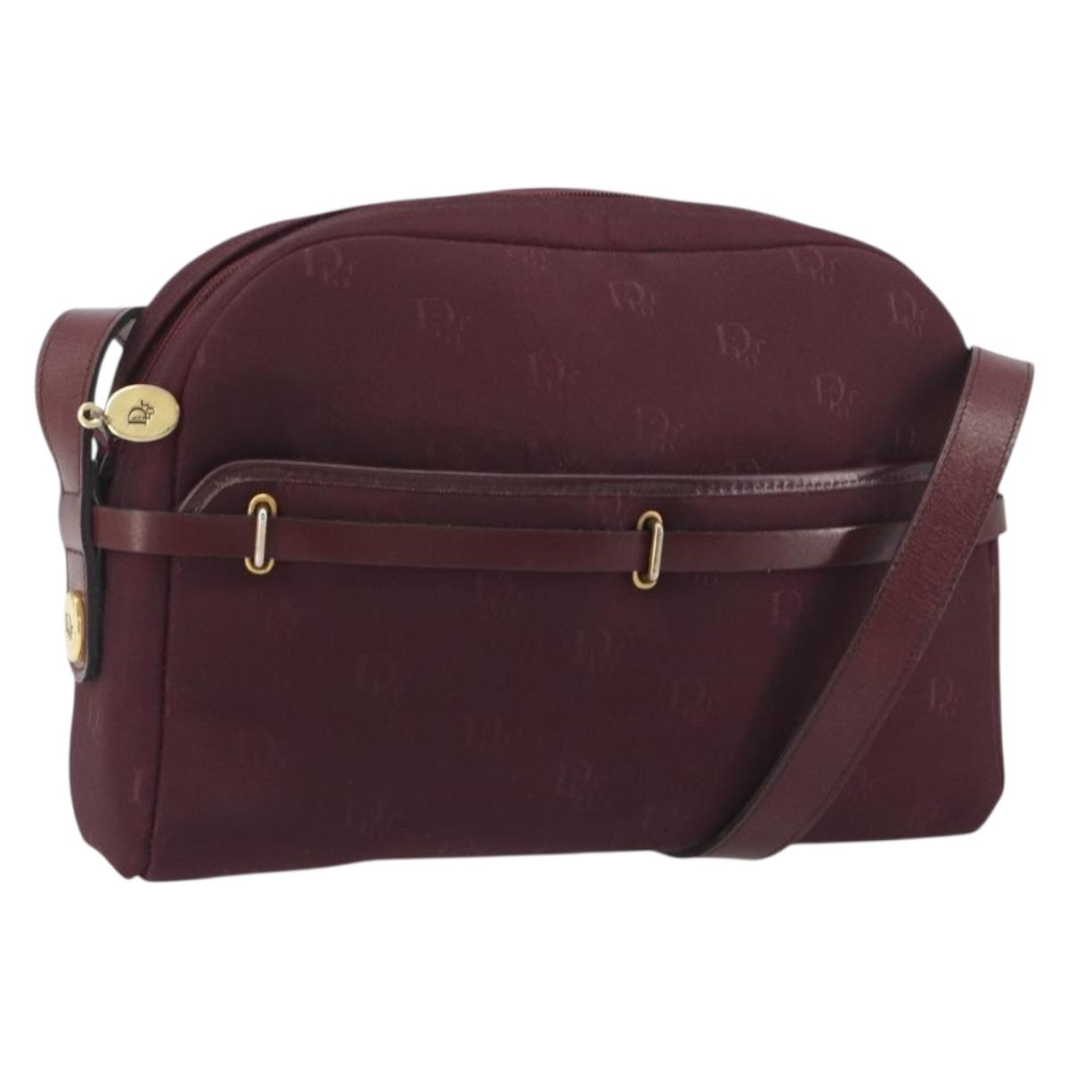Christian Dior Honeycomb Canvas Shoulder Bag Bordeaux Gold Auth ep15565