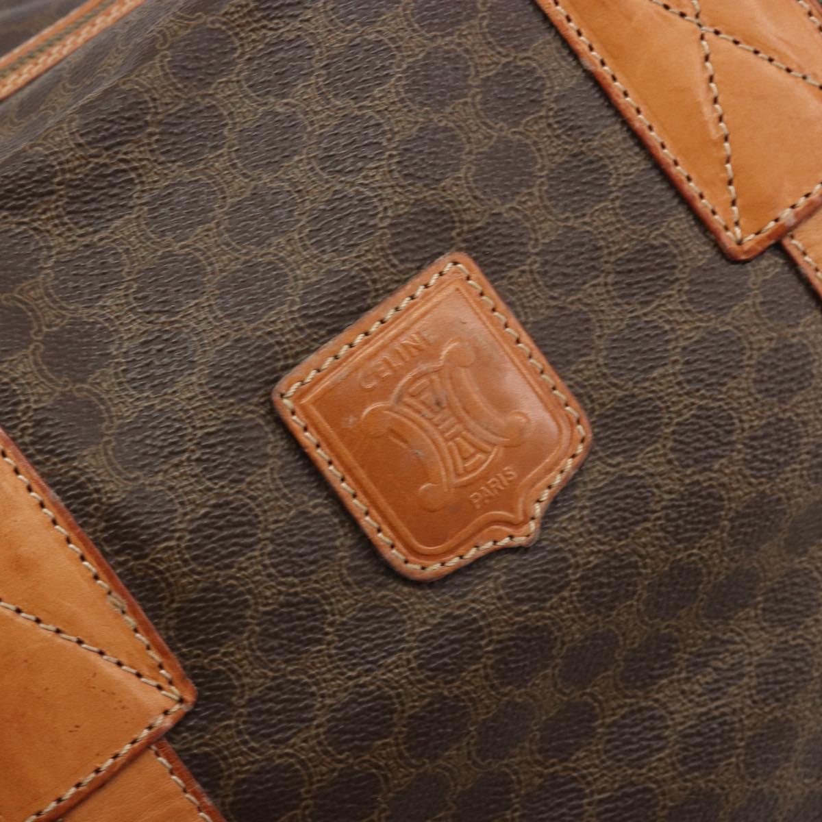 CELINE Macadam Canvas Tote Bag PVC Leather Brown Gold Auth ep15567