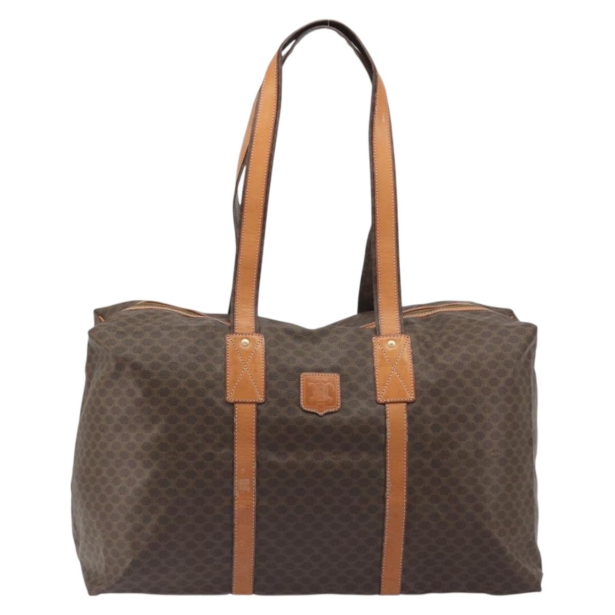 CELINE Macadam Canvas Tote Bag PVC Leather Brown Gold Auth ep15567