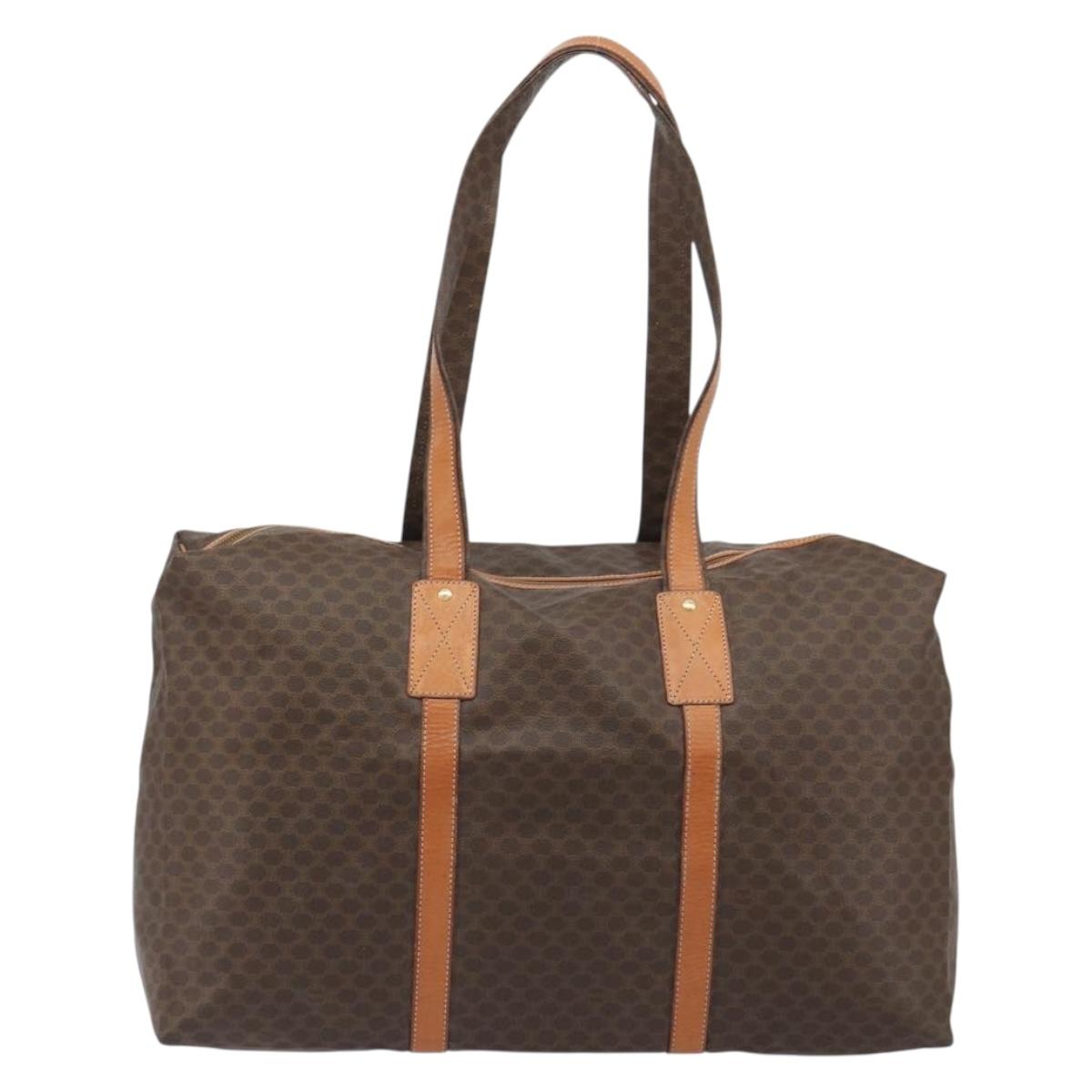 CELINE Macadam Canvas Tote Bag PVC Leather Brown Gold Auth ep15567