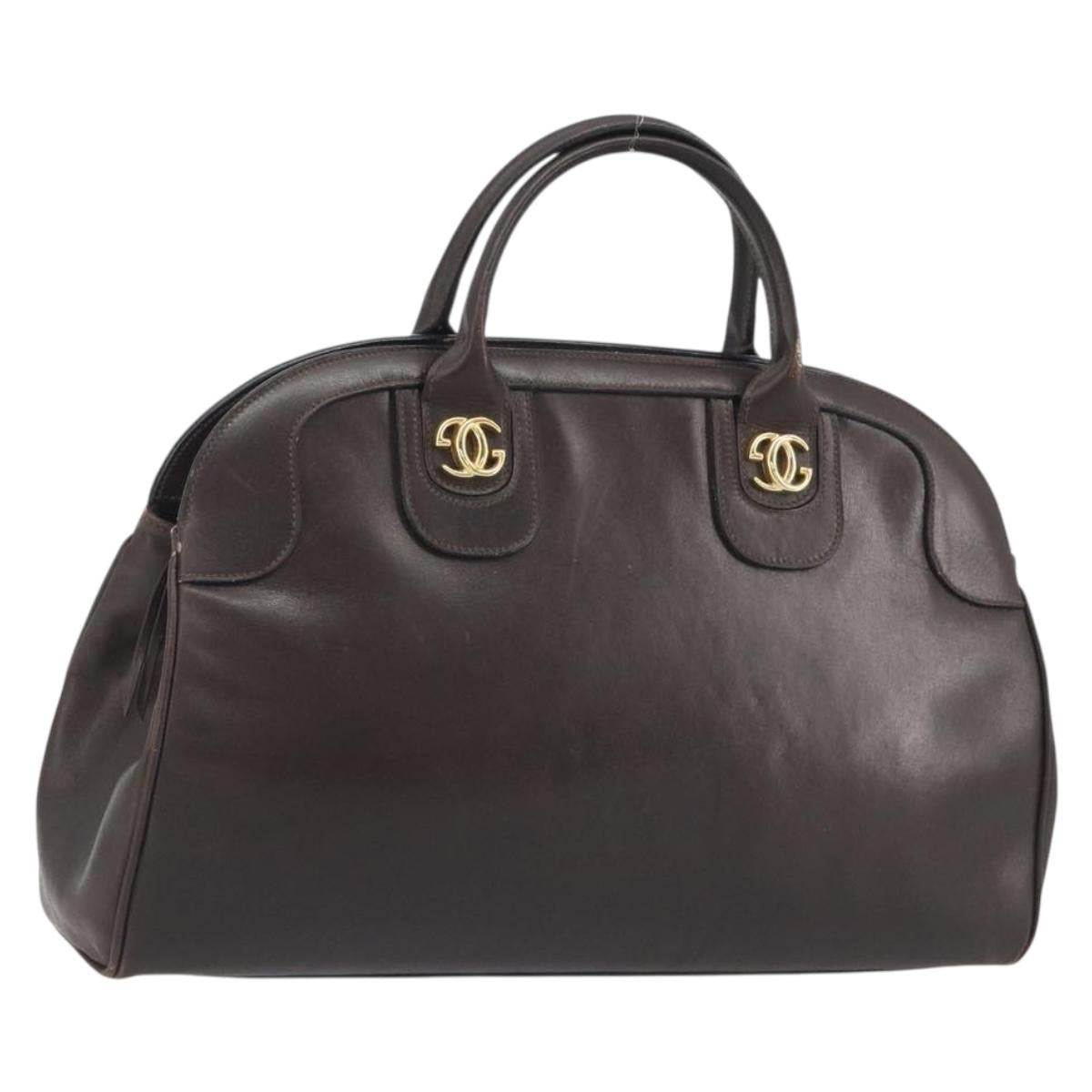 GUCCI Hand Bag Leather Brown Gold Auth ep15568