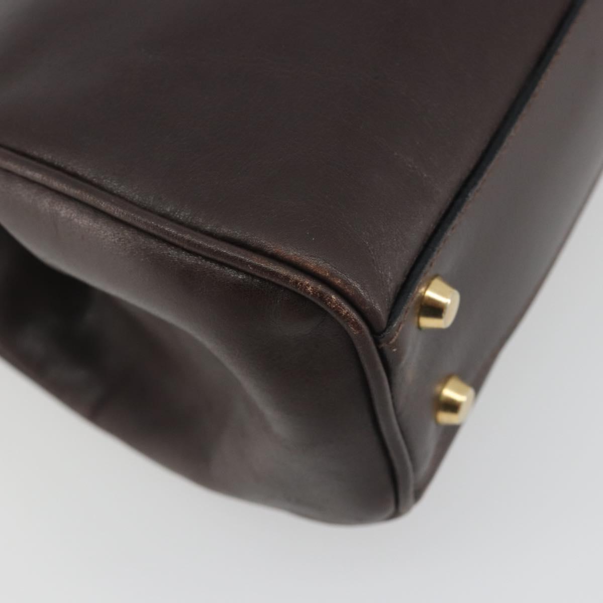 GUCCI Hand Bag Leather Brown Gold Auth ep15568