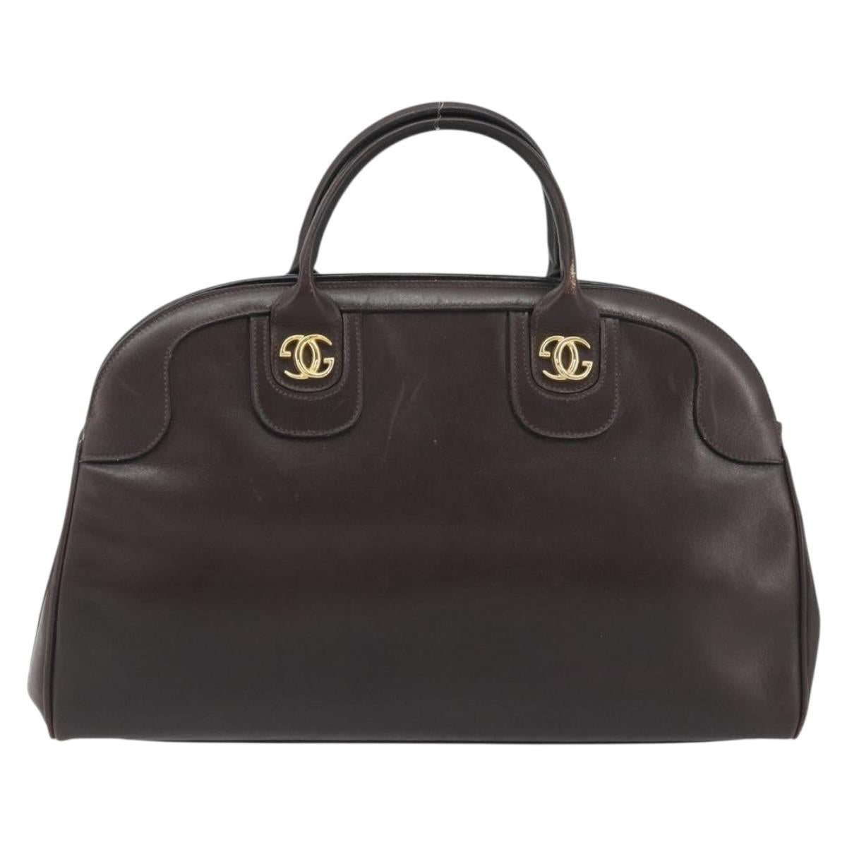 GUCCI Hand Bag Leather Brown Gold Auth ep15568