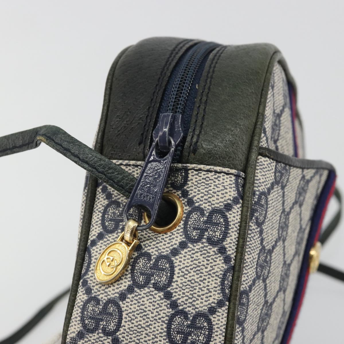 GUCCI Sherry Line GG Supreme Shoulder Bag PVC Navy Gold Auth ep15570A