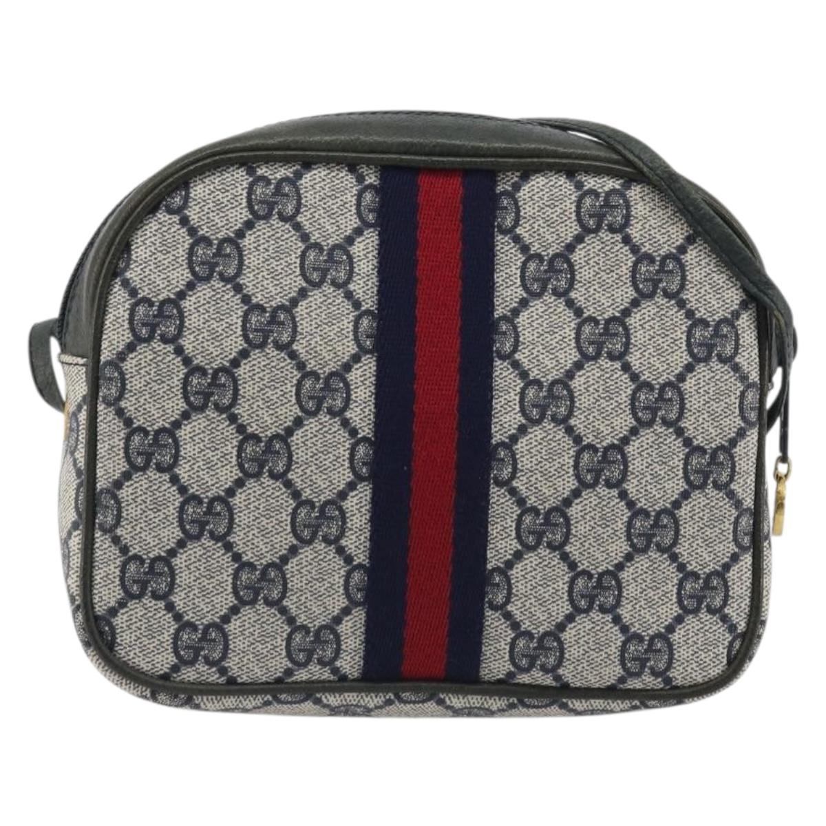 GUCCI Sherry Line GG Supreme Shoulder Bag PVC Navy Gold Auth ep15570A
