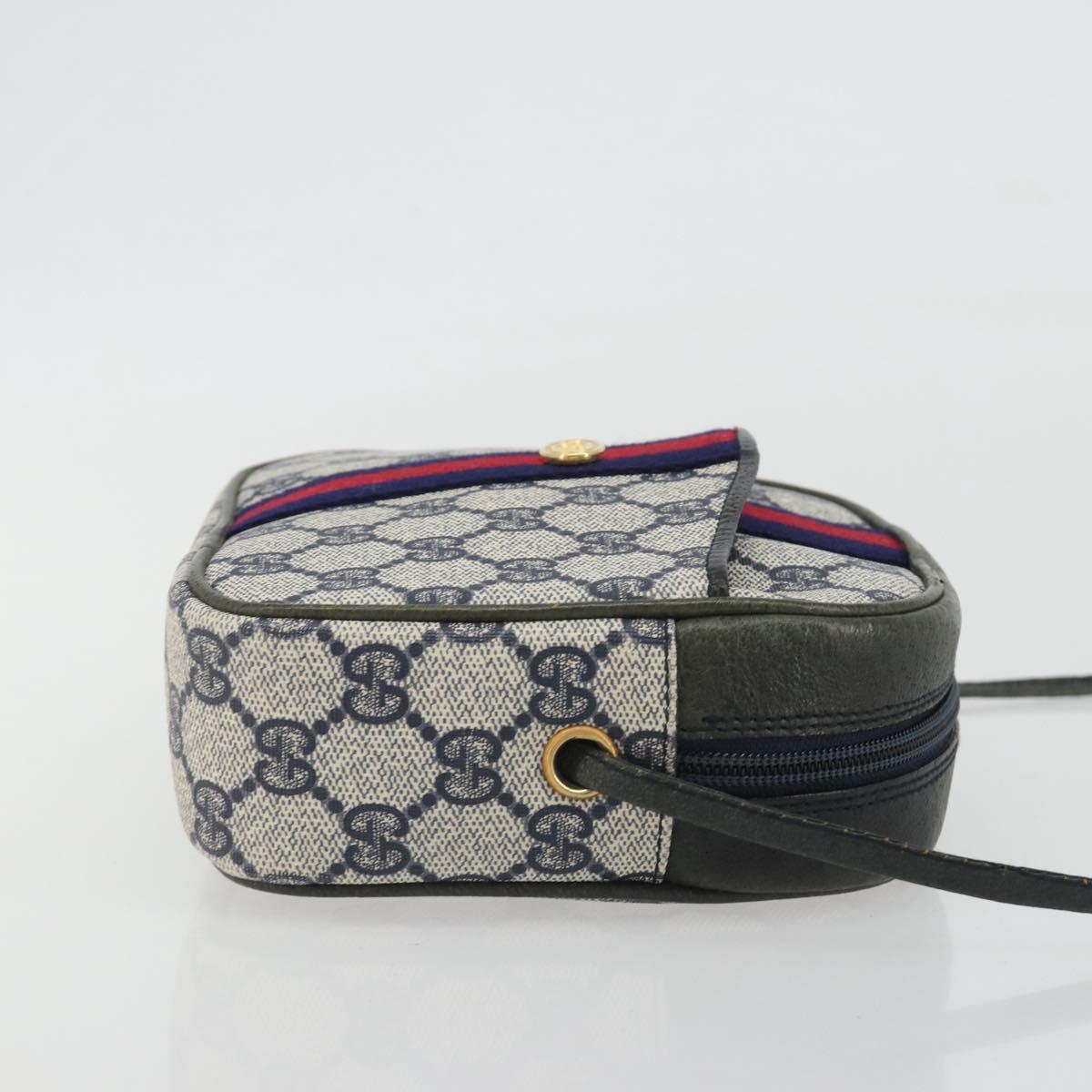 GUCCI Sherry Line GG Supreme Shoulder Bag PVC Navy Gold Auth ep15570A