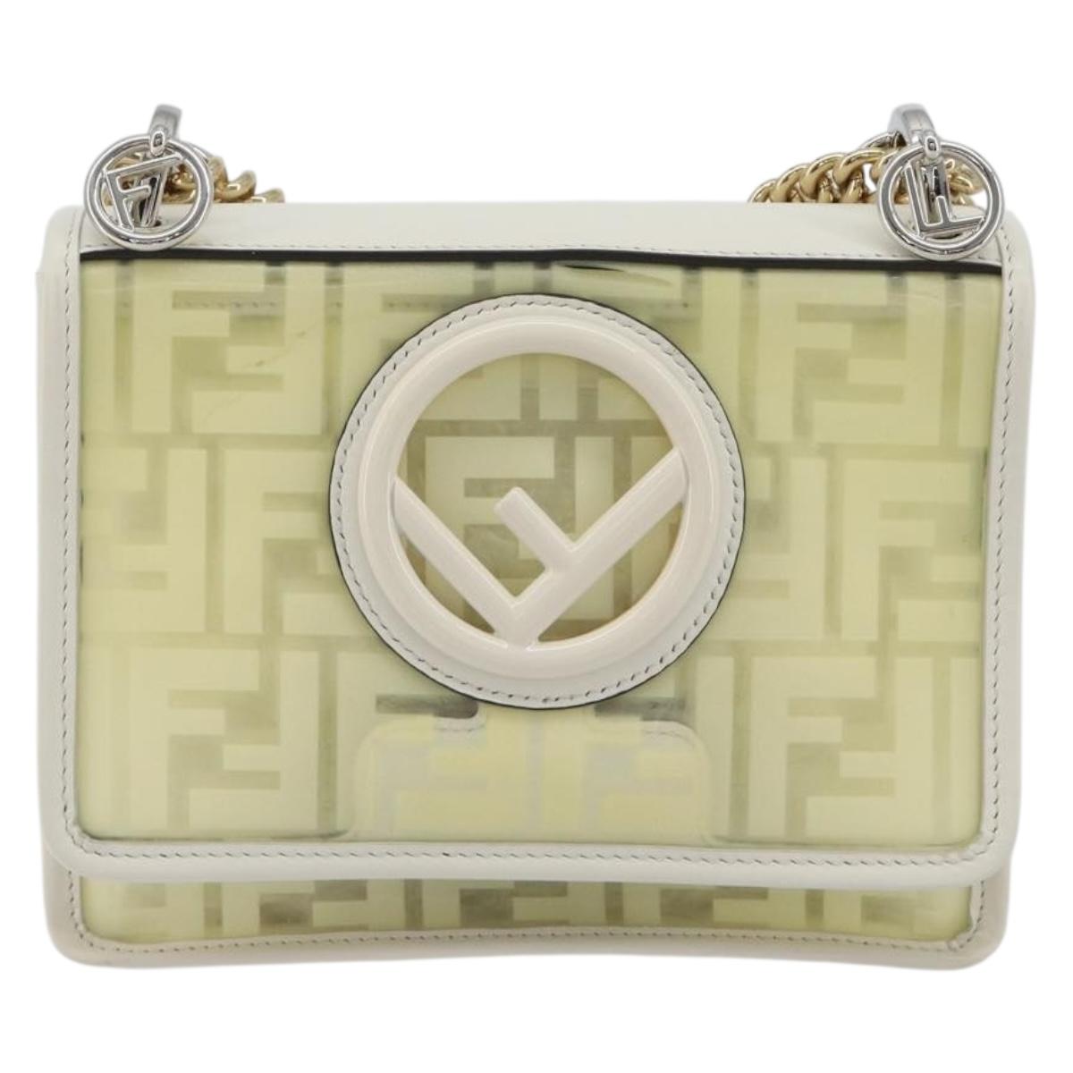 FENDI Zucca Canvas Chain Shoulder Bag Vinyl Clear Gold Auth ep15572
