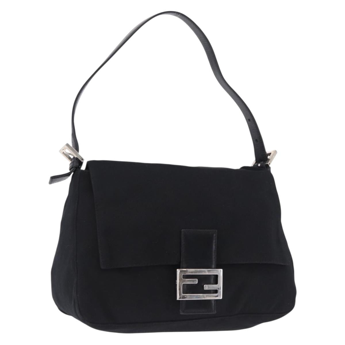 FENDI Mamma Baguette Shoulder Bag Cotton jersey Black Silver Auth ep15575