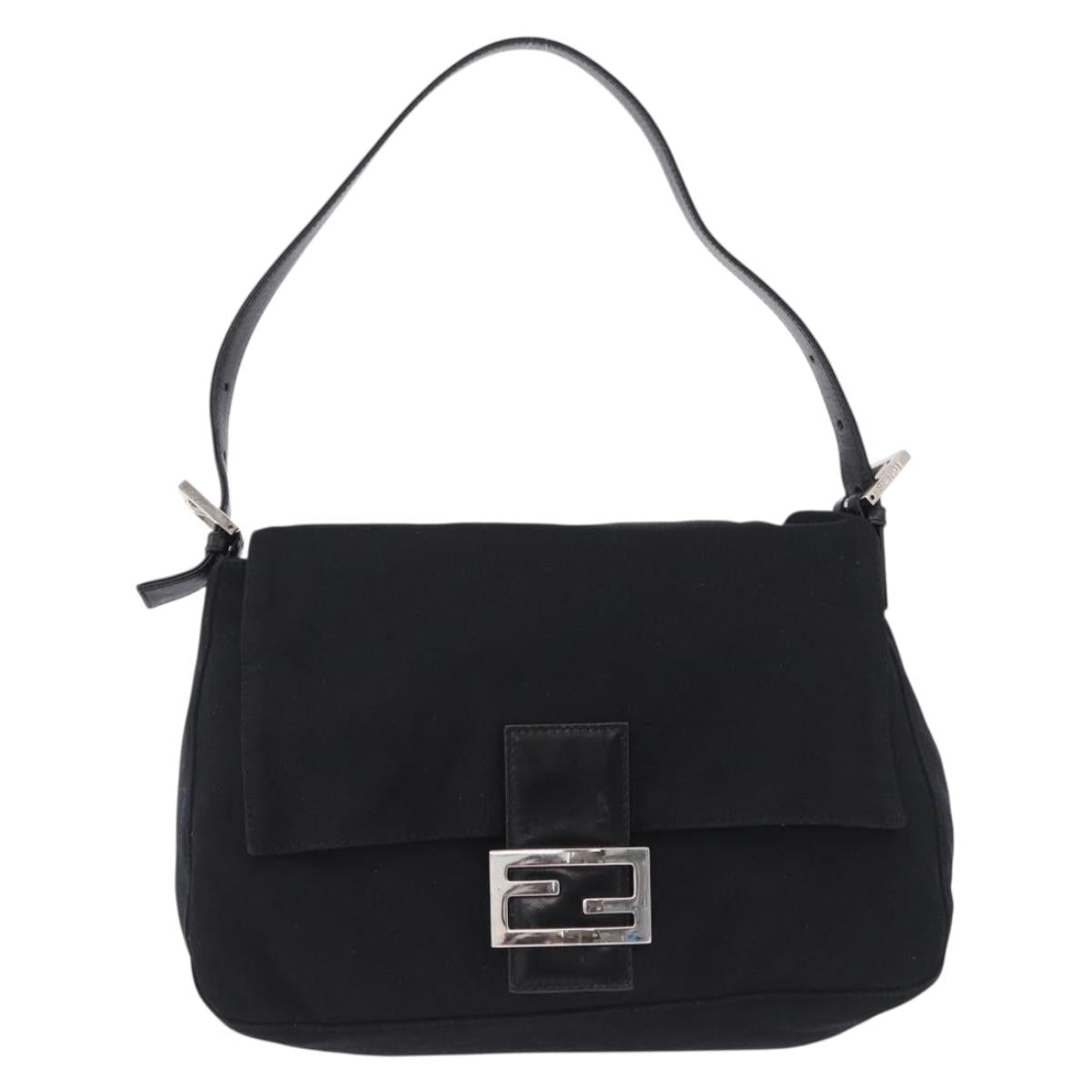 FENDI Mamma Baguette Shoulder Bag Cotton jersey Black Silver Auth ep15575