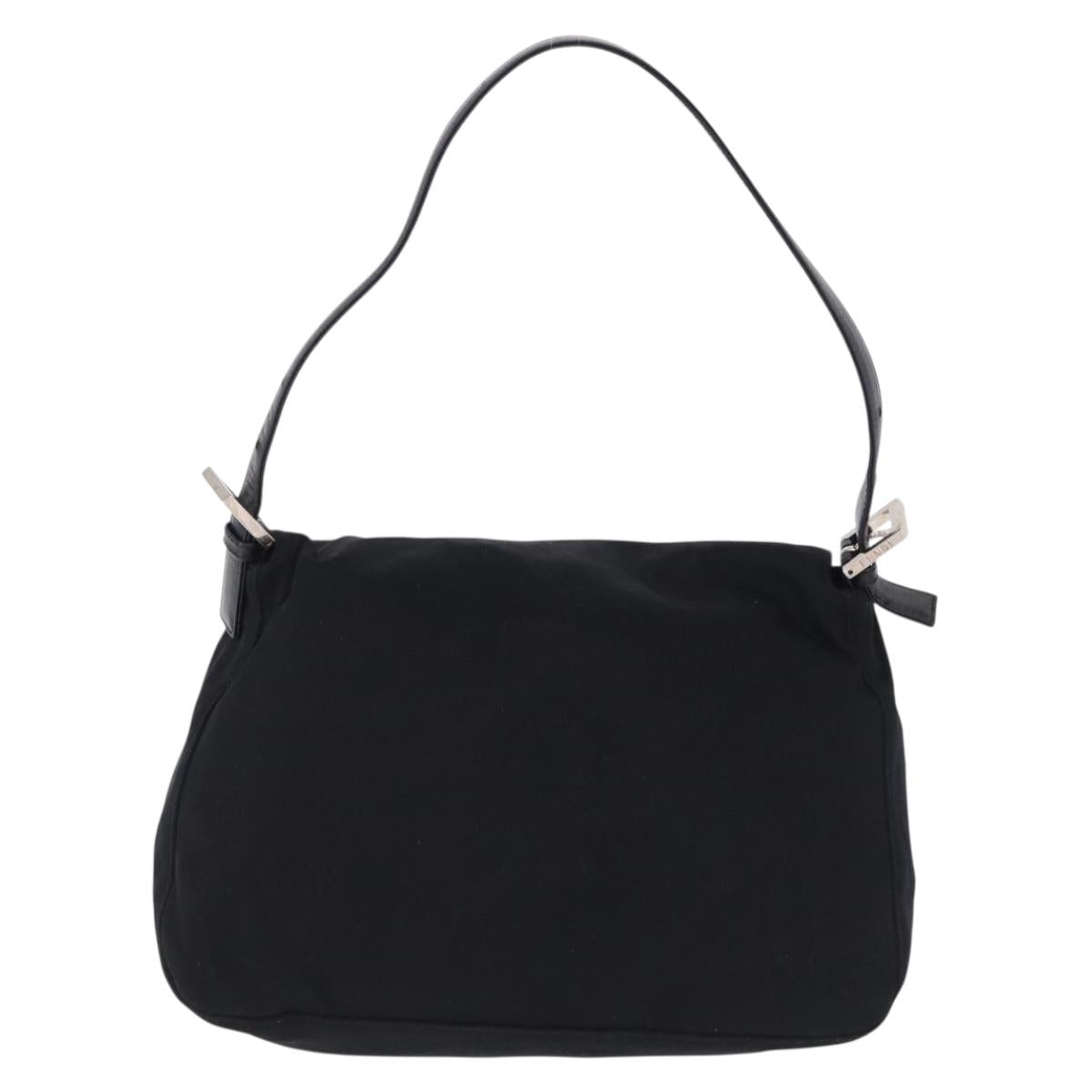FENDI Mamma Baguette Shoulder Bag Cotton jersey Black Silver Auth ep15575