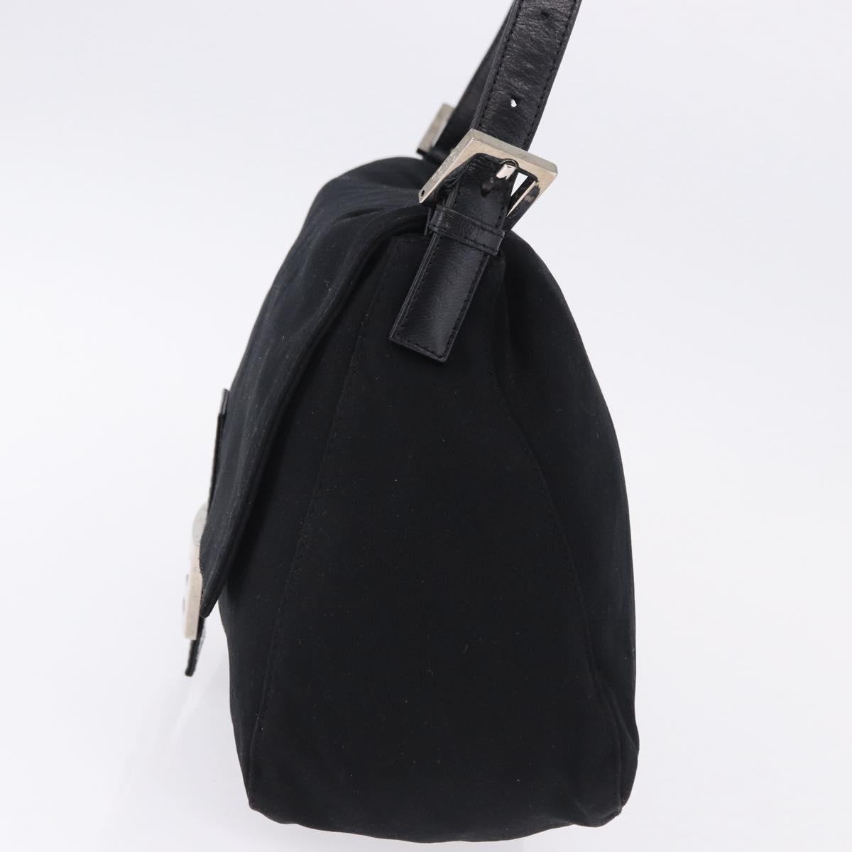 FENDI Mamma Baguette Shoulder Bag Cotton jersey Black Silver Auth ep15575